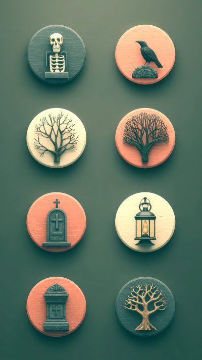 Spooky Icon Set Centered Around A Graveyard Them 3aaac93a F796 4b4c 9f6c 130c51ff630a 2 Gigapixel Standard 6x Tealorange