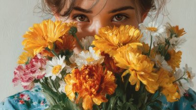 Woman Holding Flower Bouquet With White Backgroun 6d9c0dd8 2699 44f3 8274 67d61f0c2147 2 Gigapixel Standard 6x