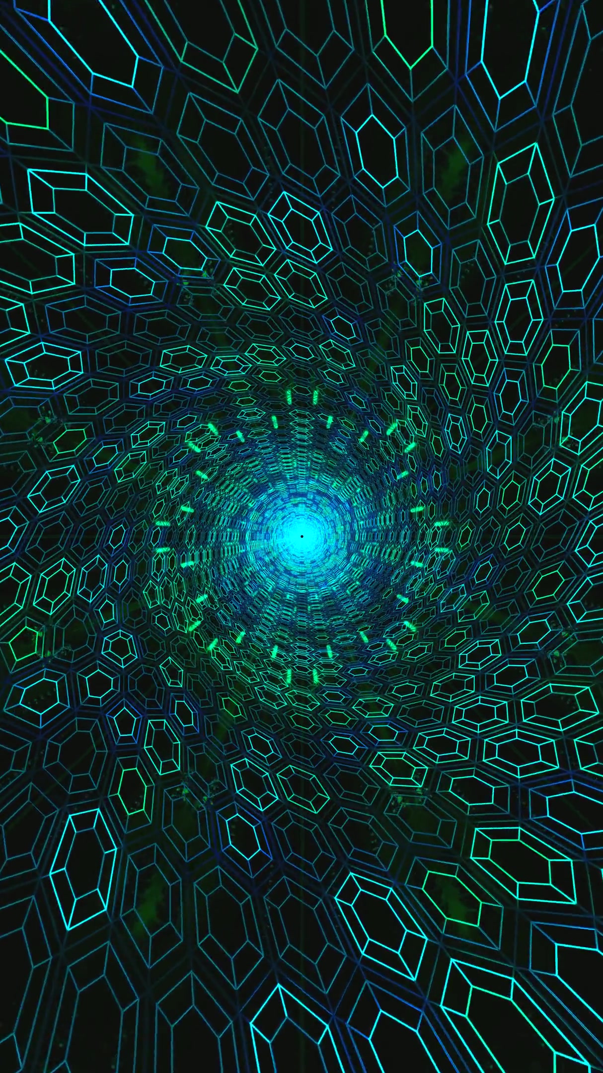 Seamless tunnel video loop with vibrant green and blue colors for relaxing screensaver experiences
