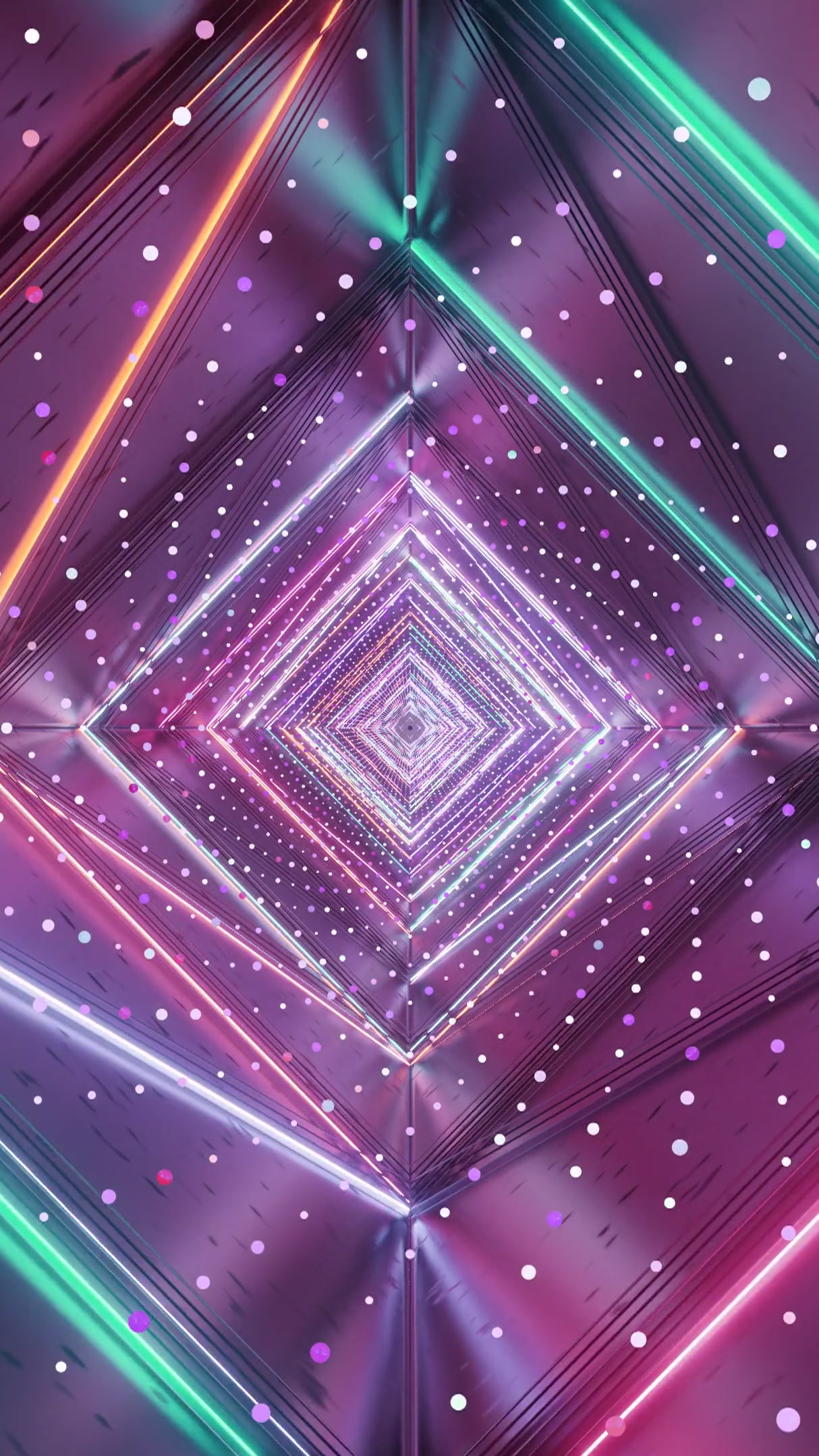 Seamless tunnel video loop with vibrant lights and geometric patt