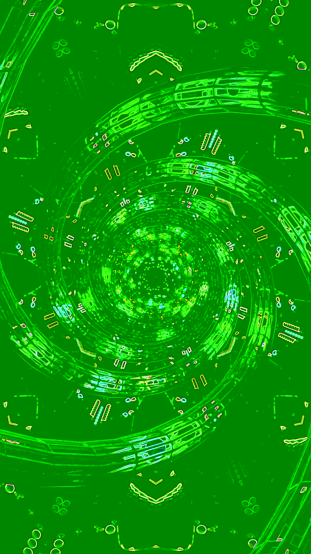 Vibrant green tunnel video loop creating a dynamic immersive experience for screensaver use