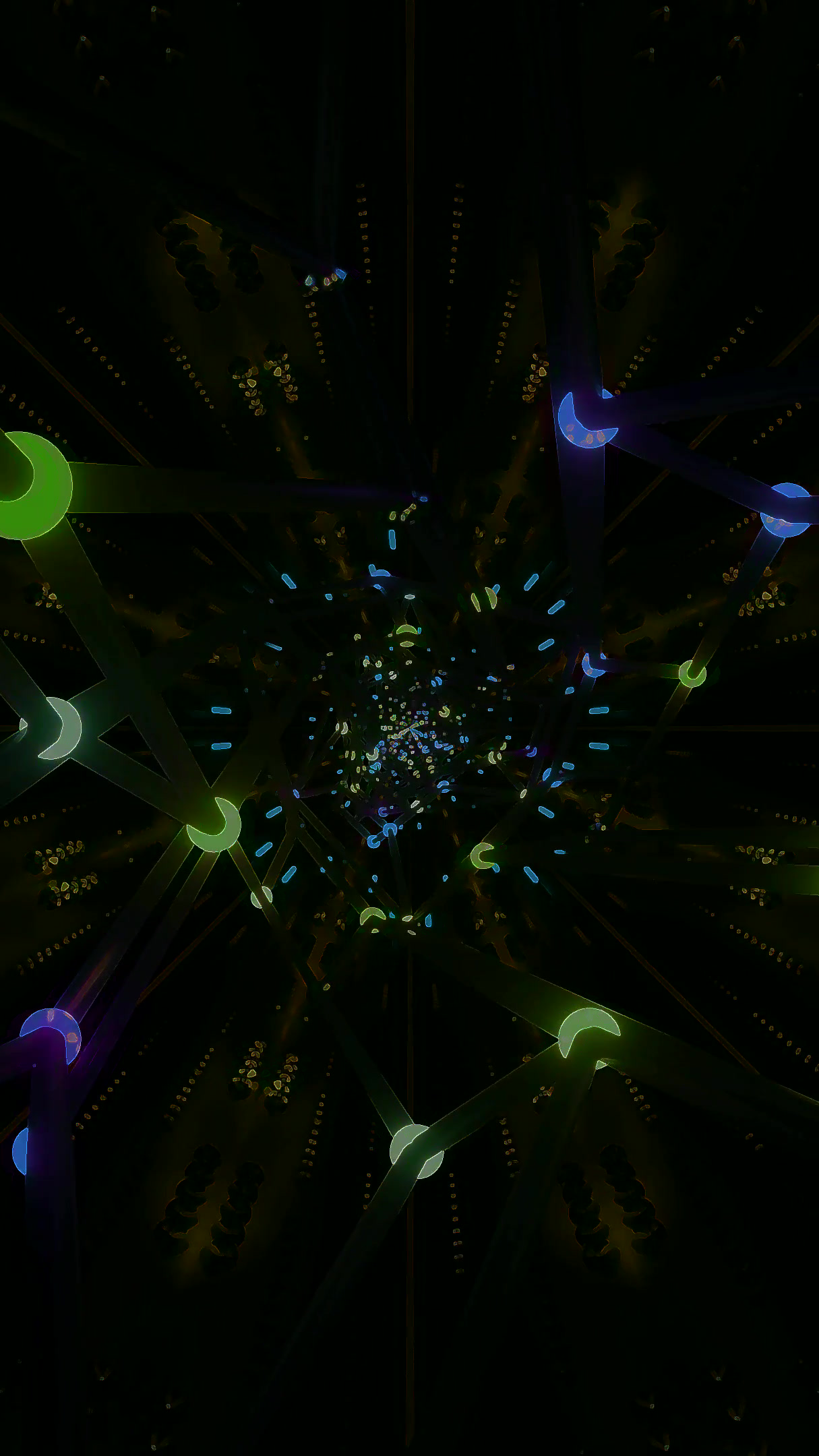 Endless tunnel video loop in vibrant green and blue colors creati