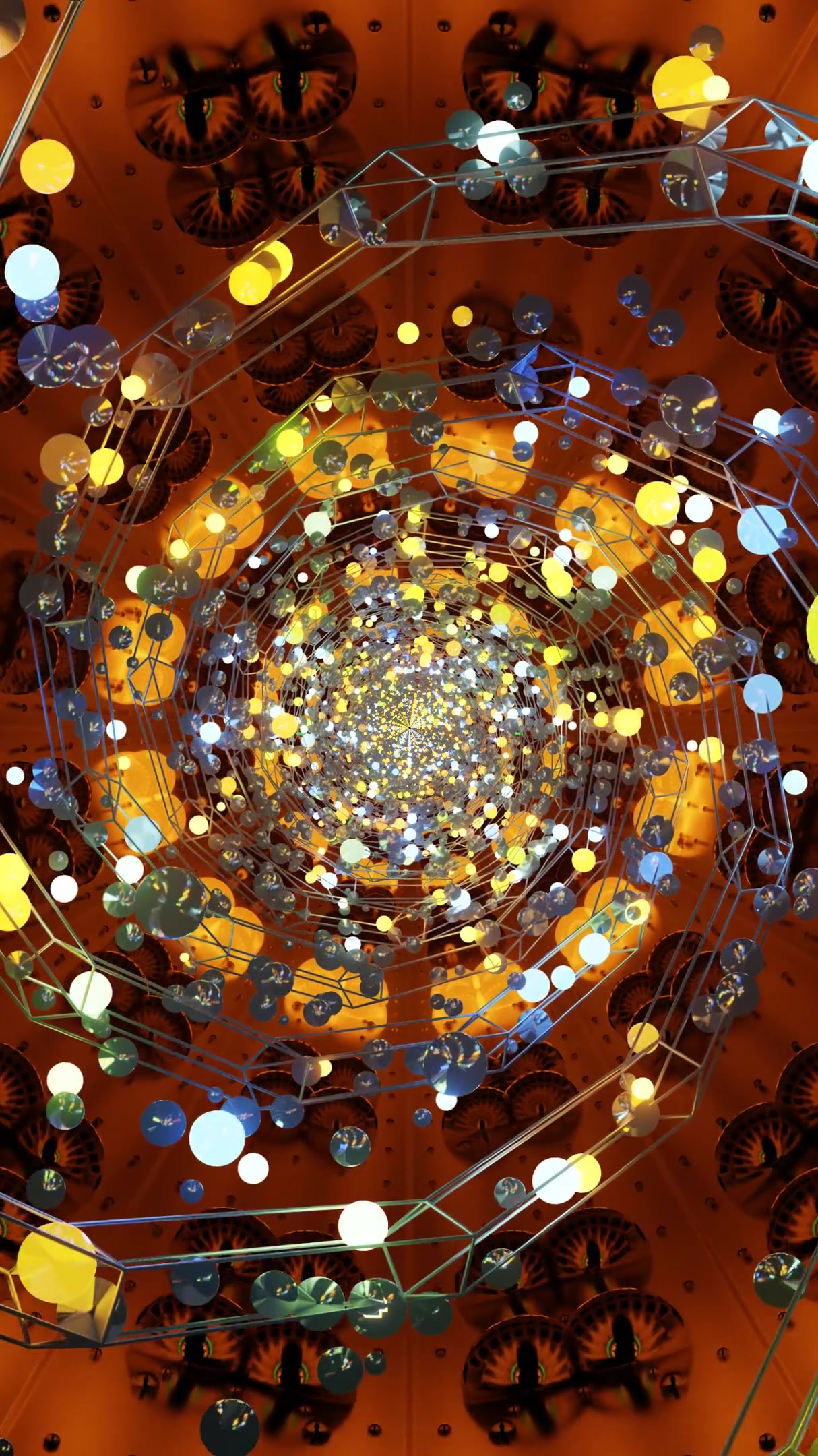 Visual journey through a vibrant spiral tunnel with colorful lights in a seamless loop experience