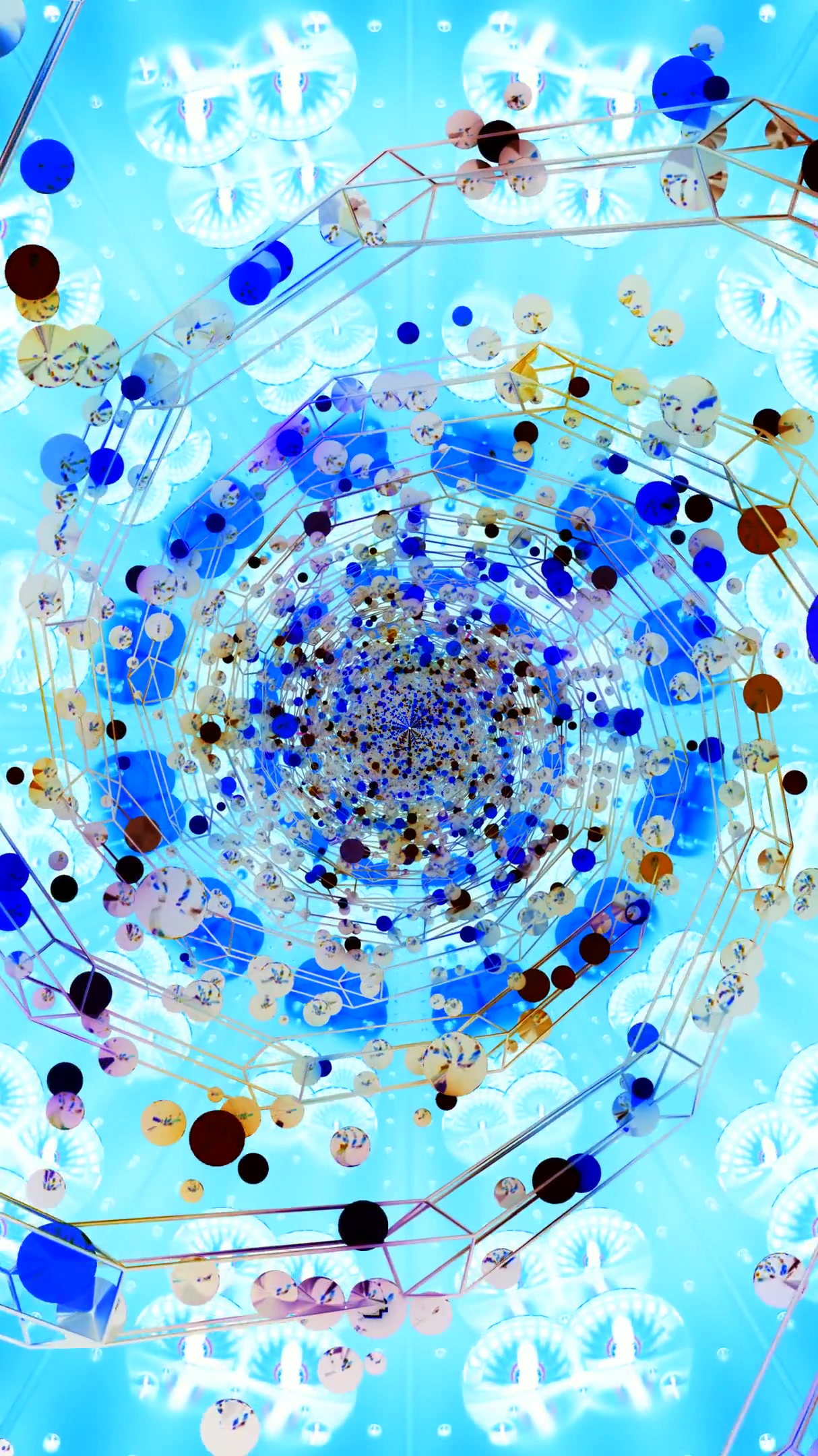 Stream of vibrant shapes and colors creating a mesmerizing tunnel video loop with seamless motion