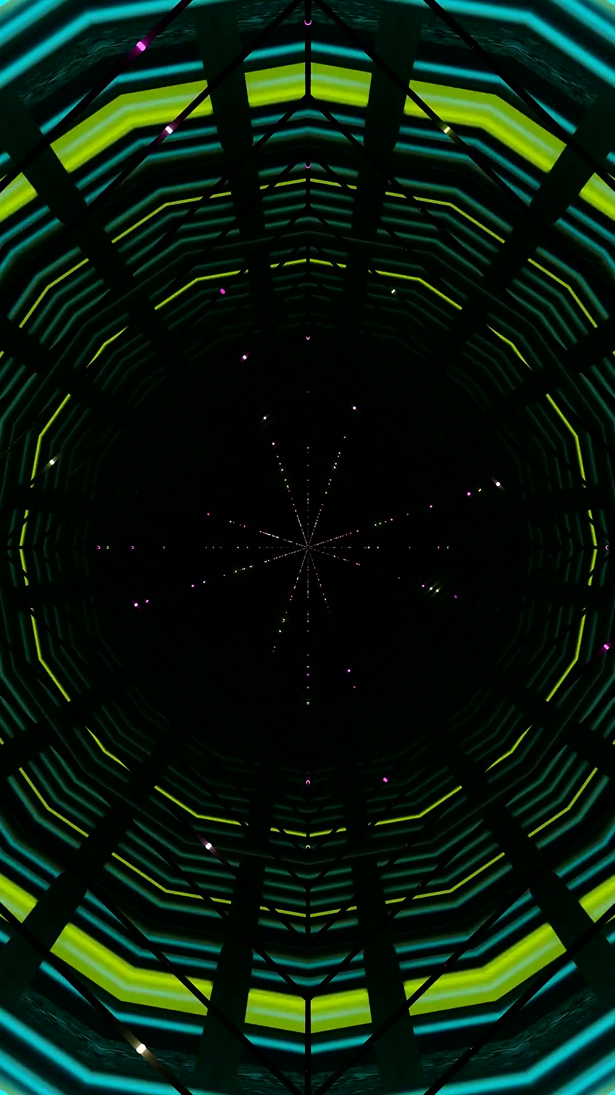 Colorful tunnel video loop creates a seamless display of green patterns and shapes for a dynamic visuals experience