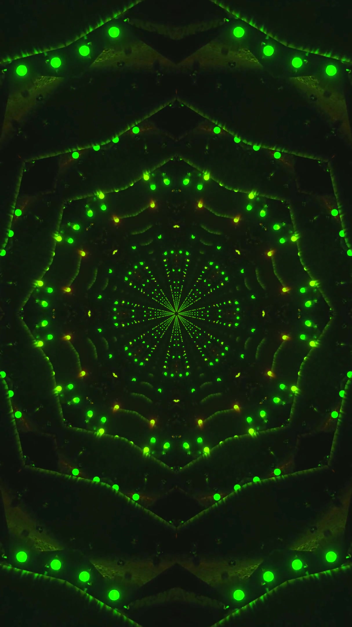 Tunnel video loop with vibrant green lights creating a mesmerizin