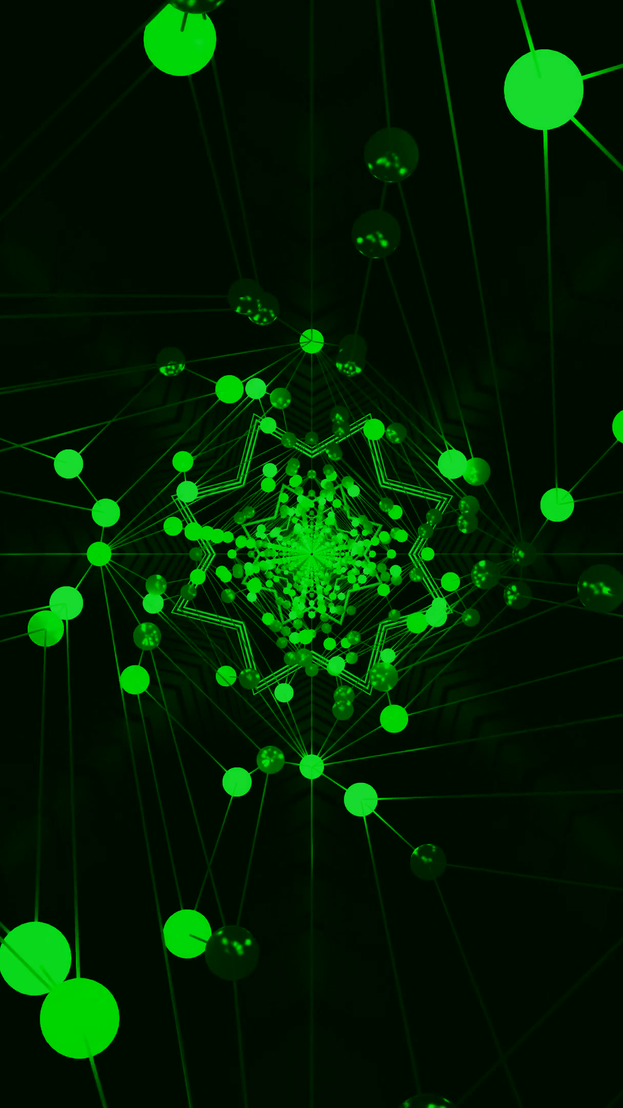 Seamless green tunnel video loop screensaver with dynamic shapes