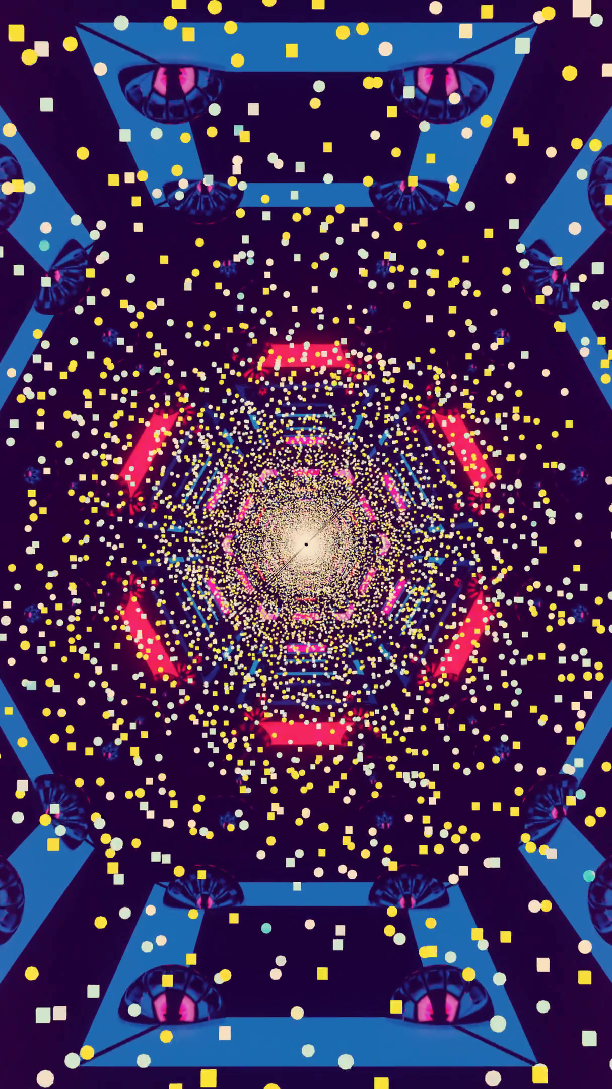 Vibrant tunnel video loop screensaver with colorful geometric pat