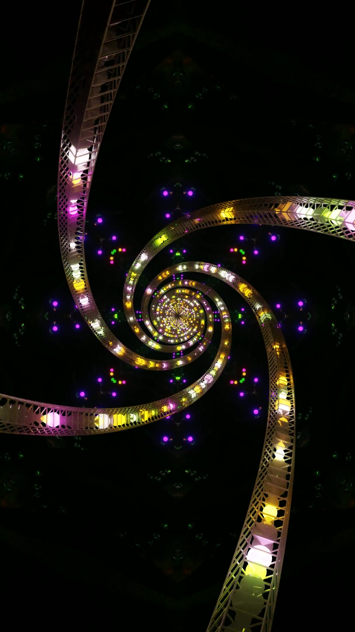 Colorful spiral tunnel video loop with dynamic lighting effects f