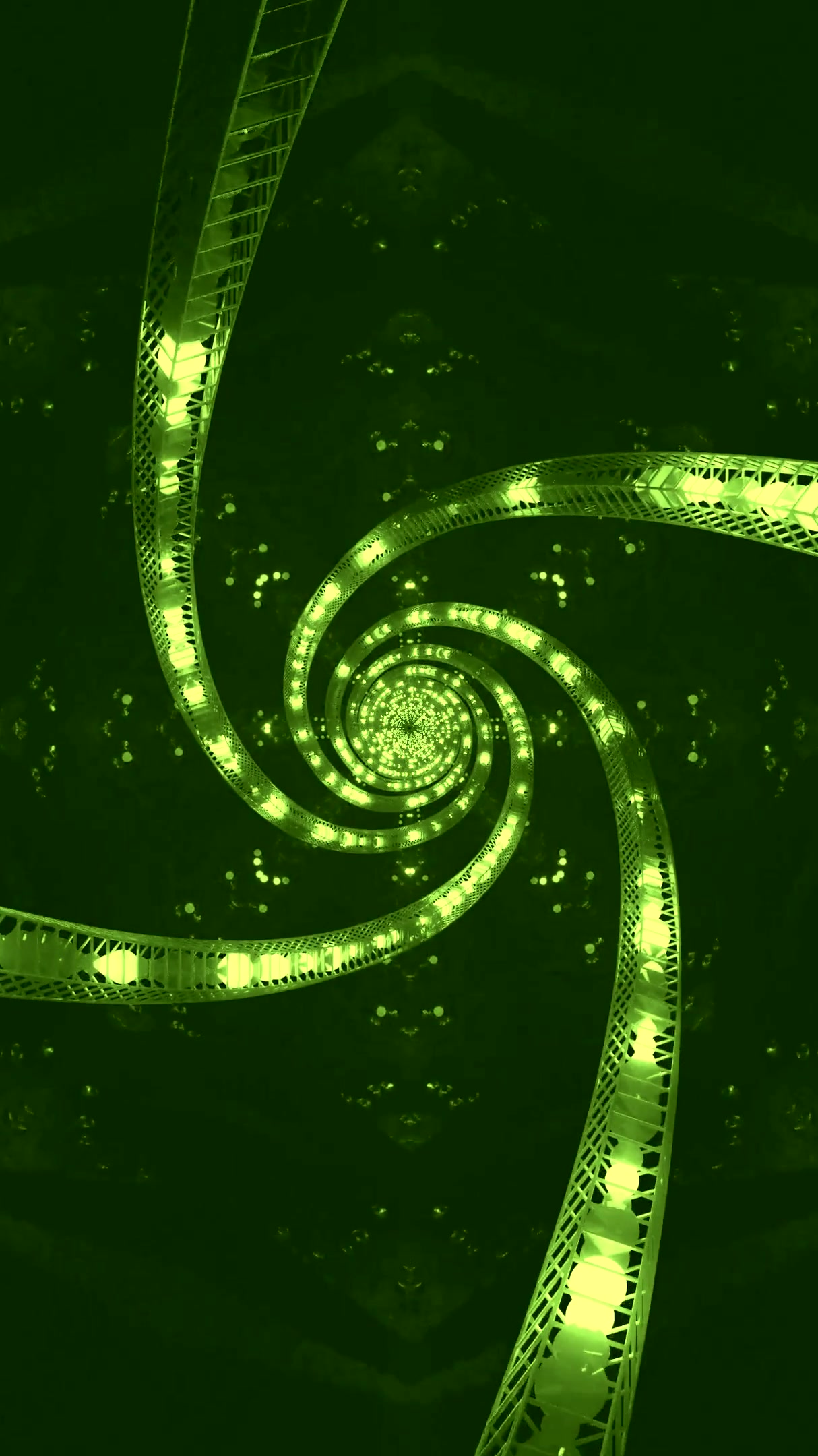 Seamless green tunnel loop video screensaver with mesmerizing lig