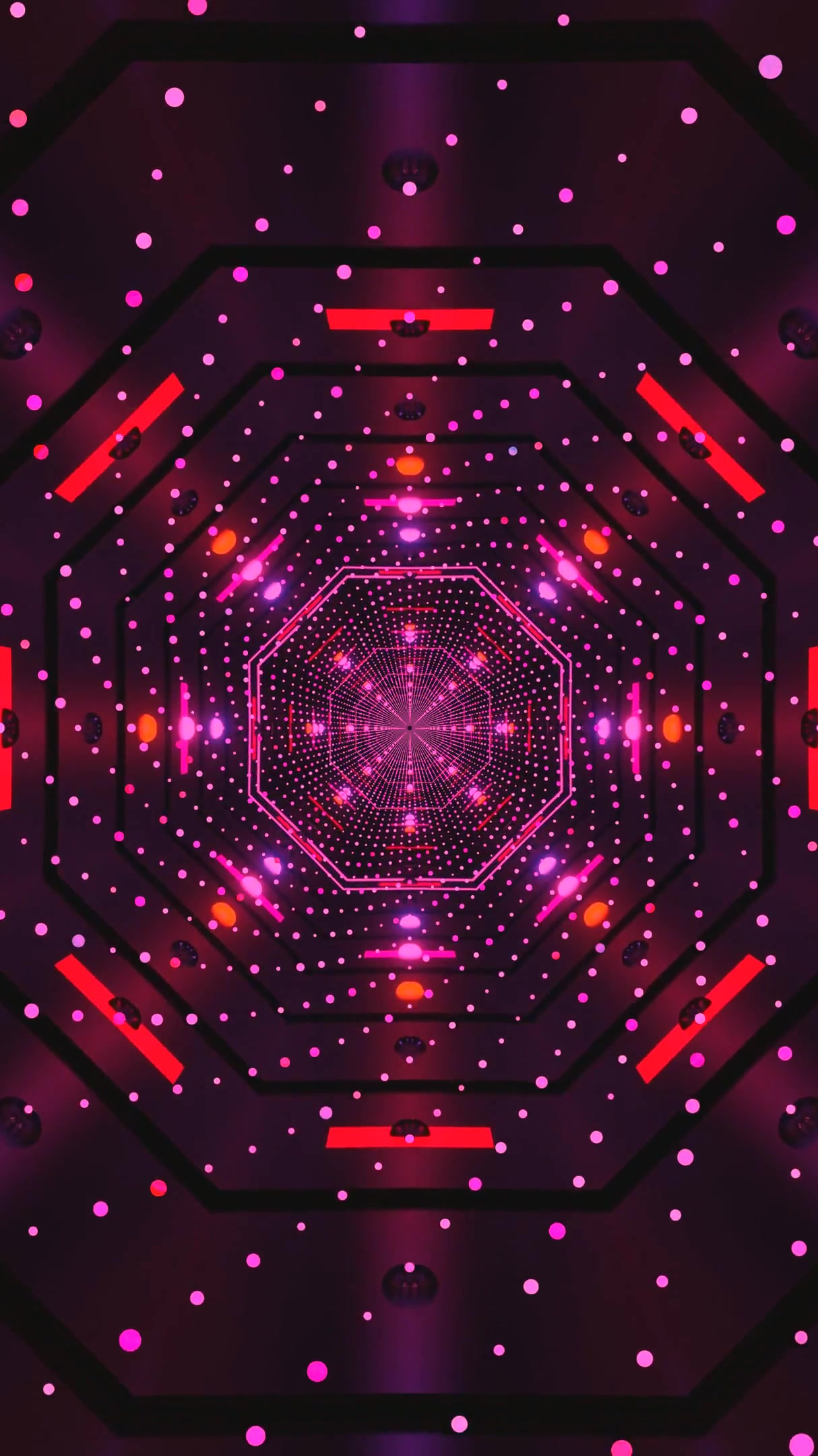 Seamless tunnel video loop with vibrant neon colors and geometric shapes creating a mesmerizing visual experience