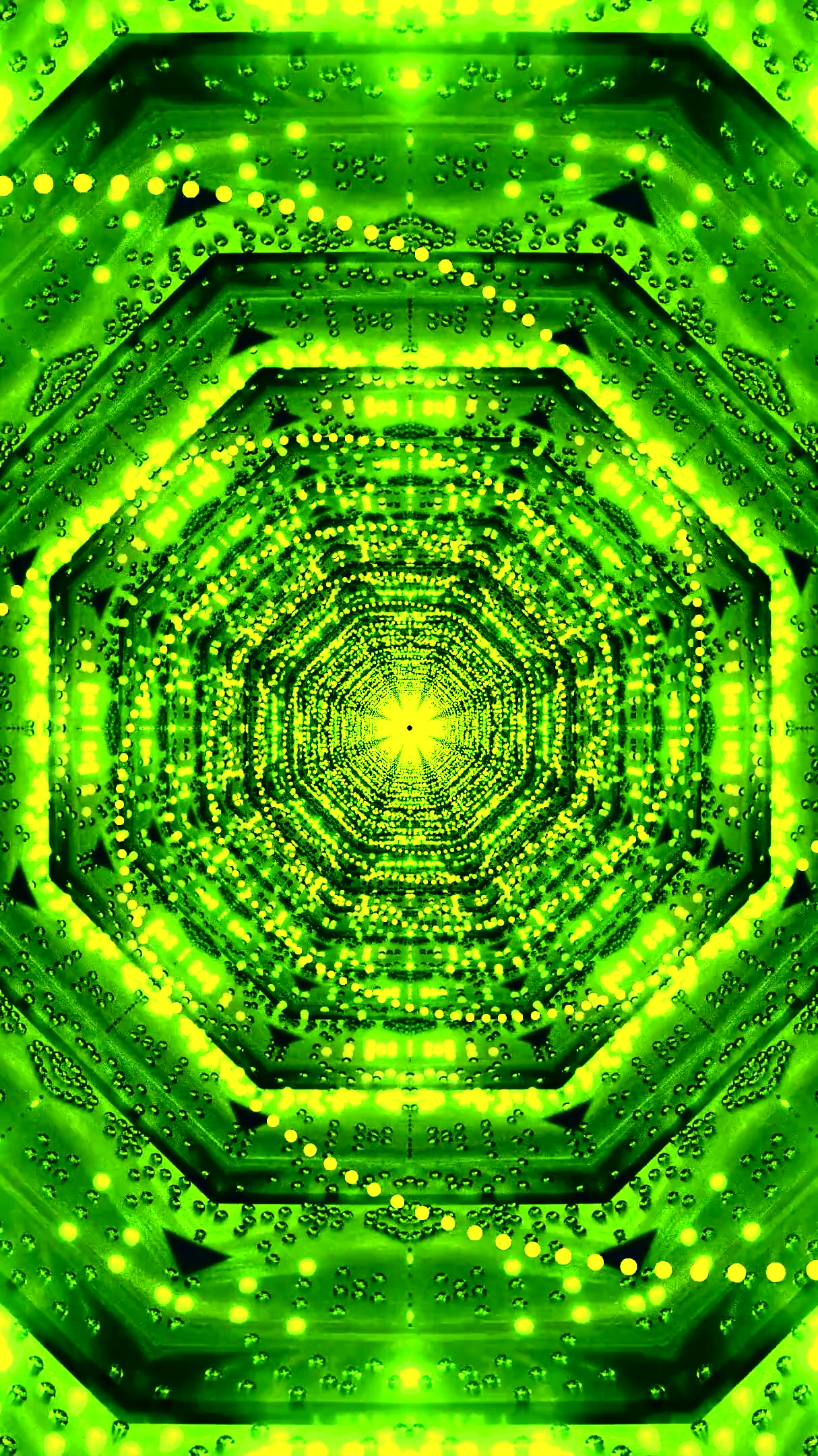 Seamless tunnel loop video screensaver creates mesmerizing green light patterns in a digital space