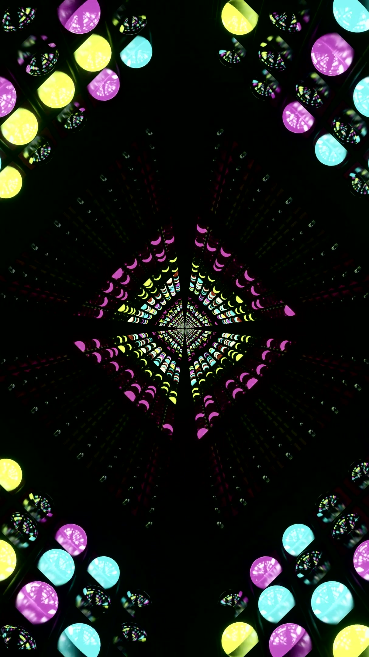 Colorful tunnel video loop creates a mesmerizing visual experience with vibrant lights and patterns for a seamless display