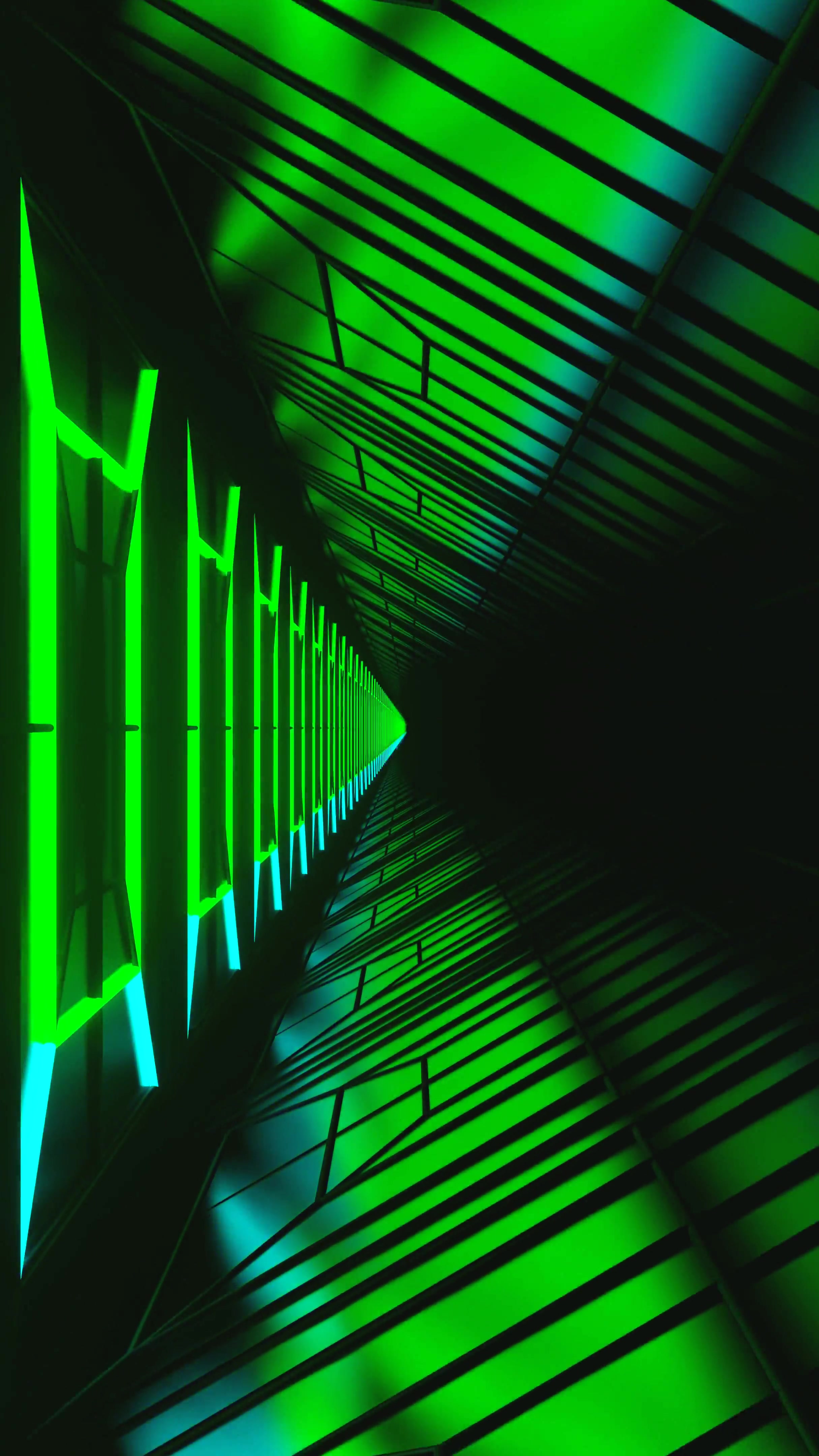 Seamless tunnel video loop with blue and green light effects crea