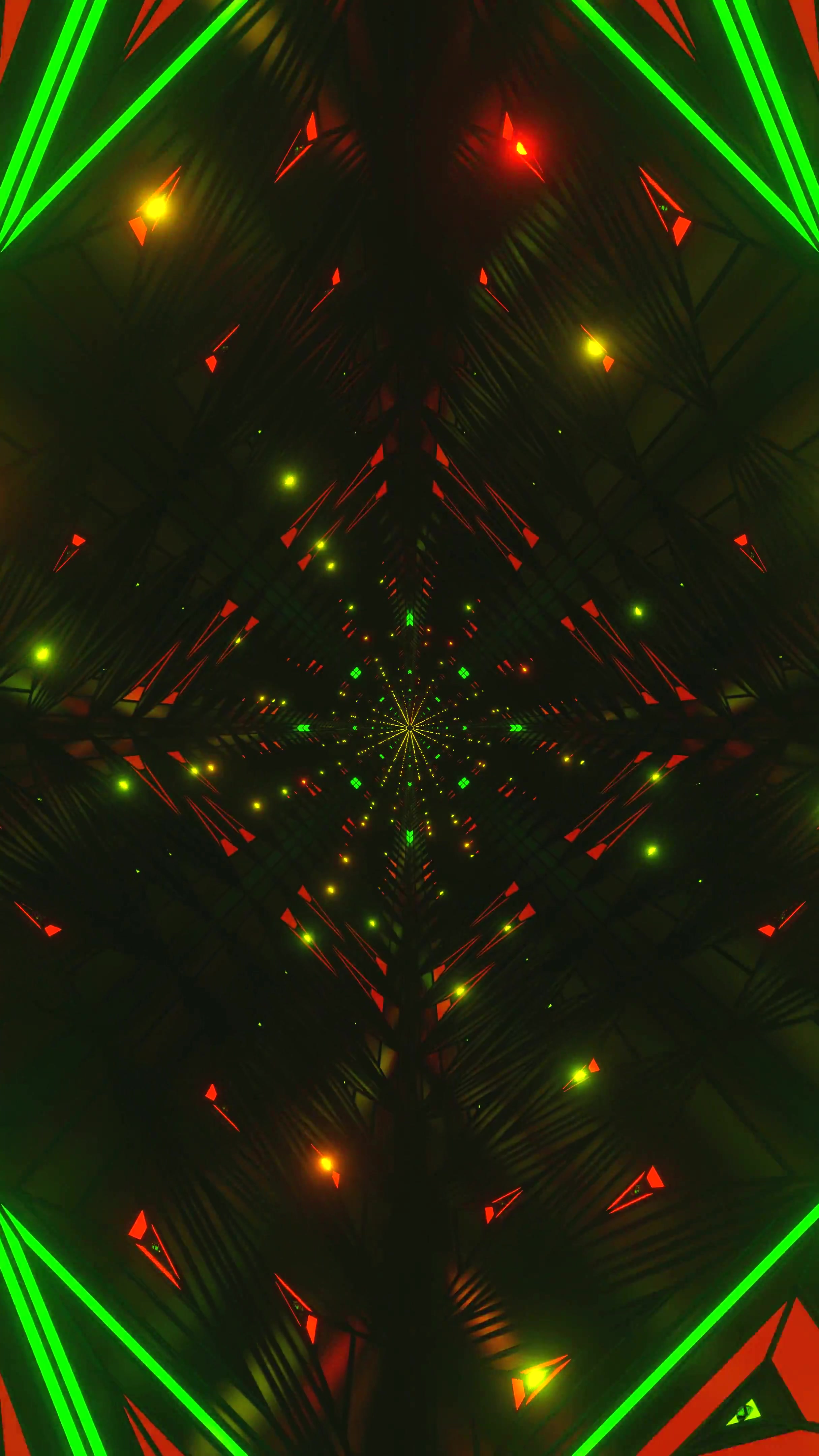 Tunnel video vj loop screensaver with vivid green lights and geom