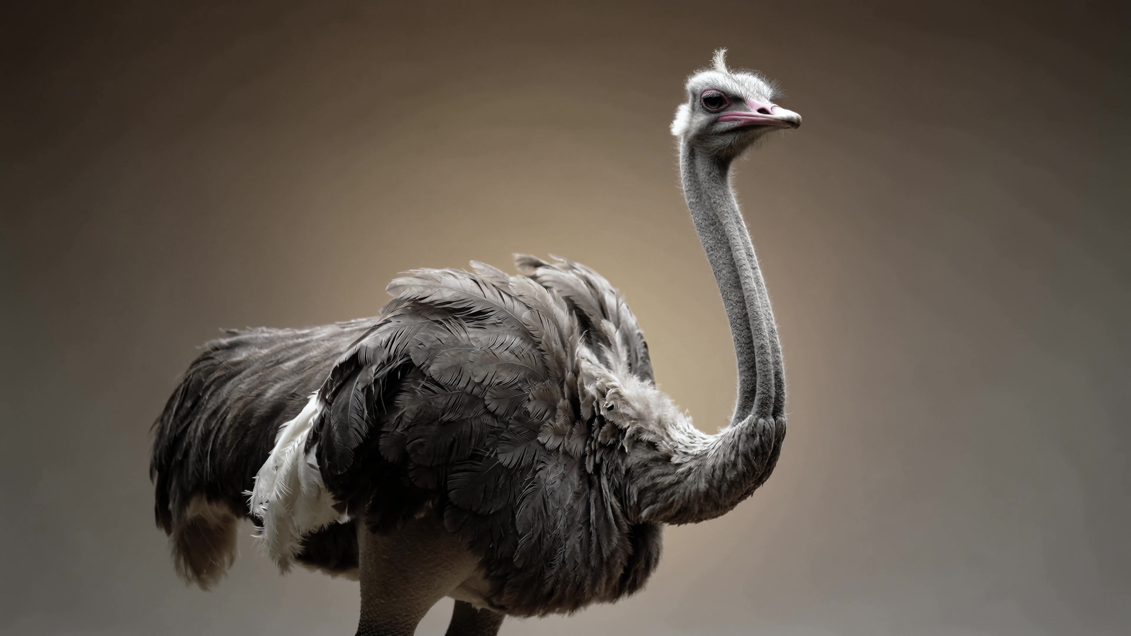 Ostrich stands tall in a studio setting while being filmed for a documentary project on wildlife behavior
