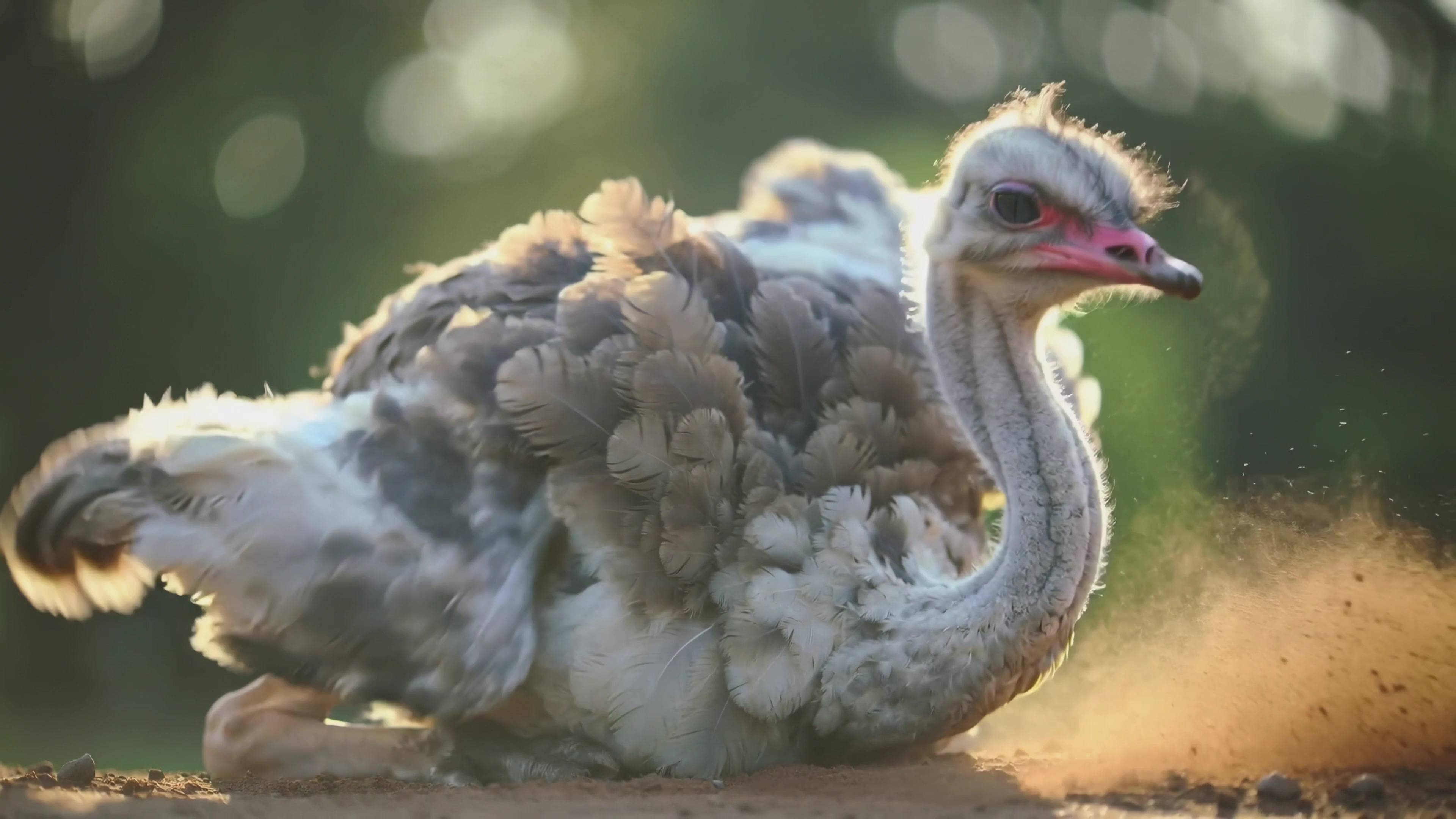 Ostrich resting on the ground in a natural setting during the afternoon