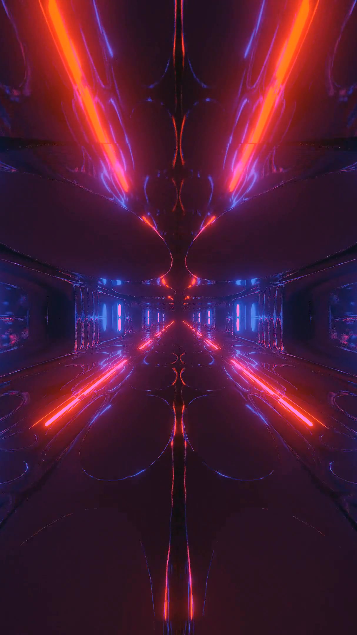 Seamless tunnel video loop with colorful neon lights in a futuristic setting