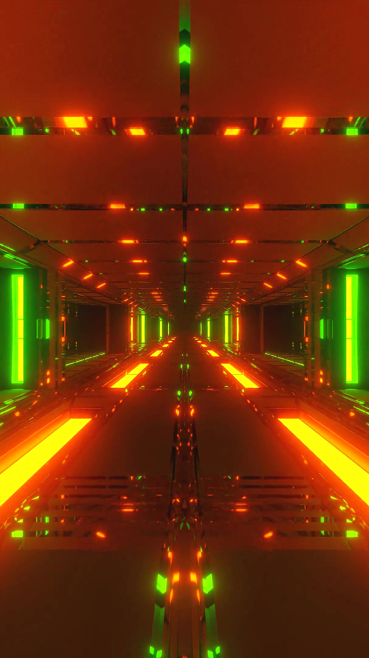 Seamless tunnel video loop with vibrant orange and green lights creates dynamic visual experience for screensaver