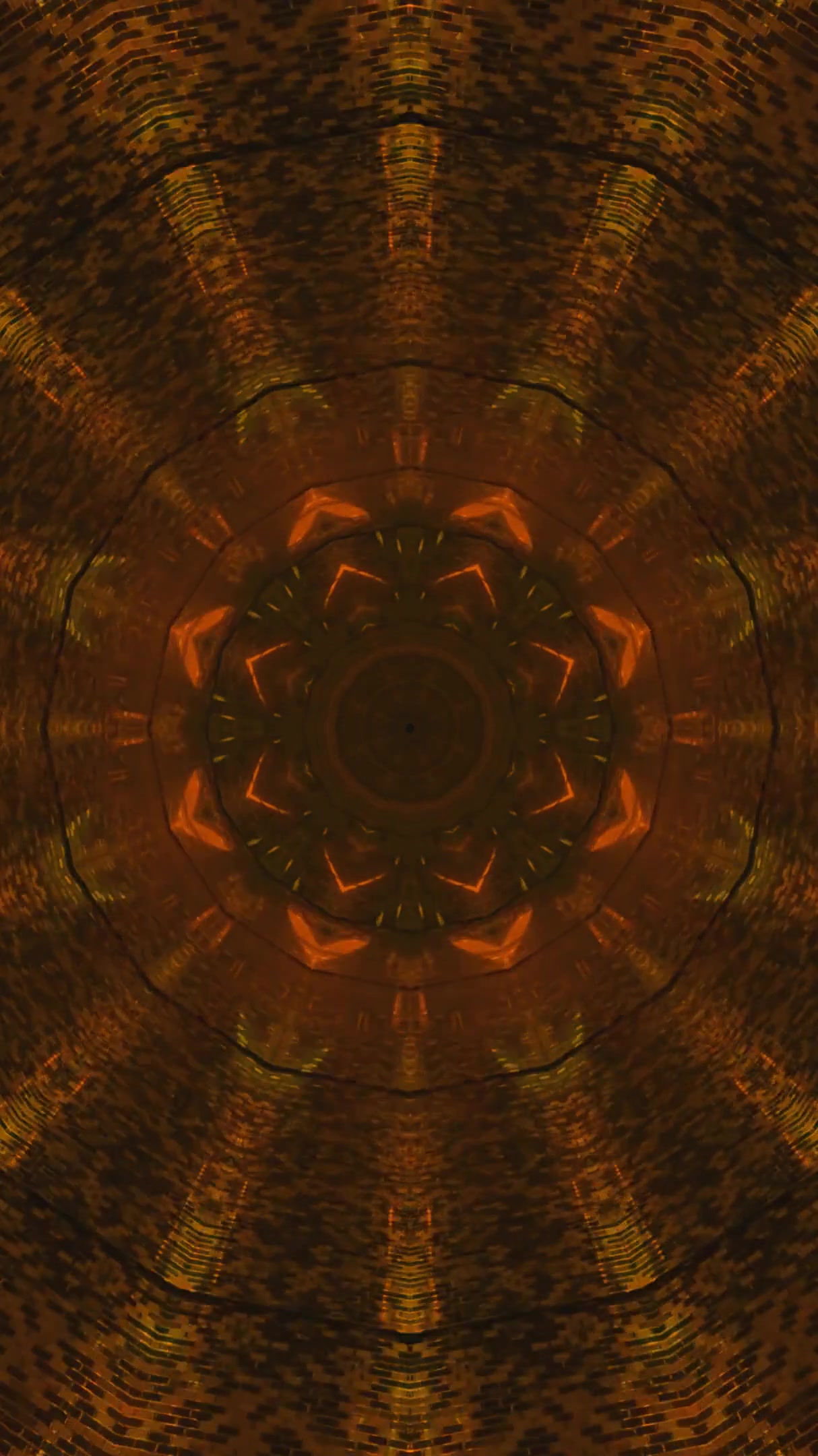 Tunnel of vibrant patterns in seamless video loop immerses viewers in visual experience