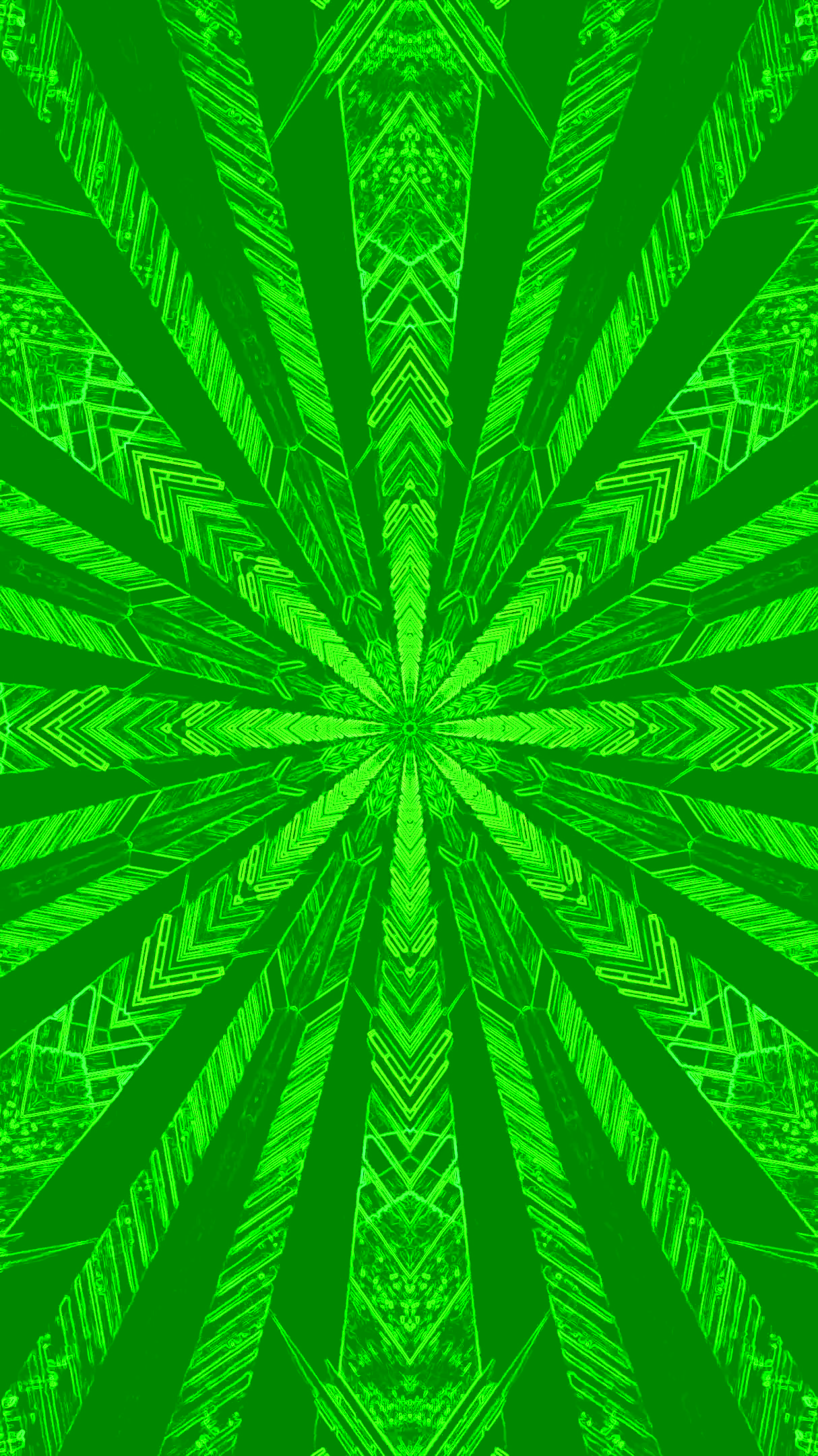 Seamless tunnel video loop screeensaver featuring vibrant green geometric patterns and dynamic motion effects
