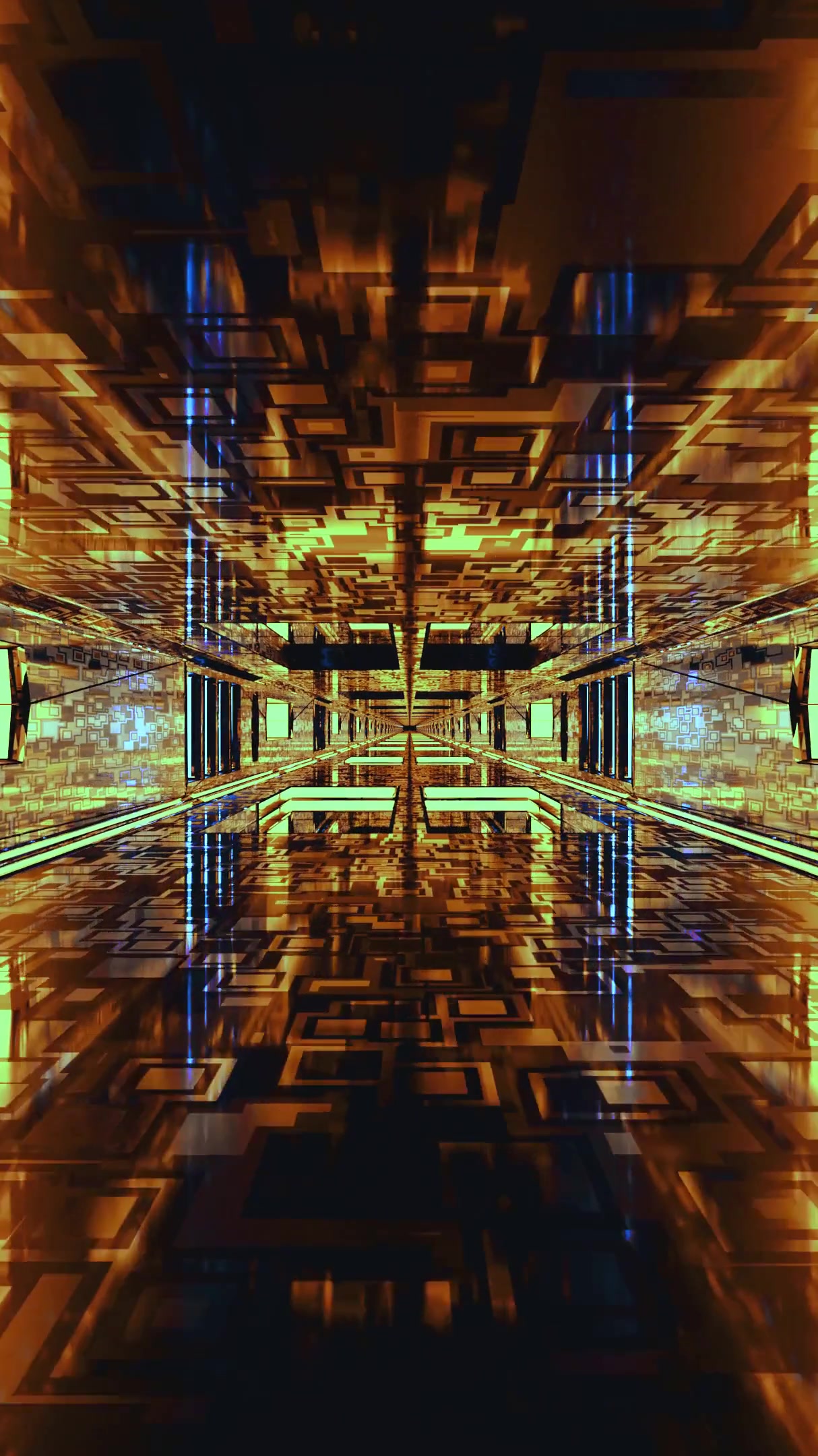 Seamless tunnel video vj loop screensaver with vibrant lights and reflections for immersive viewing experience