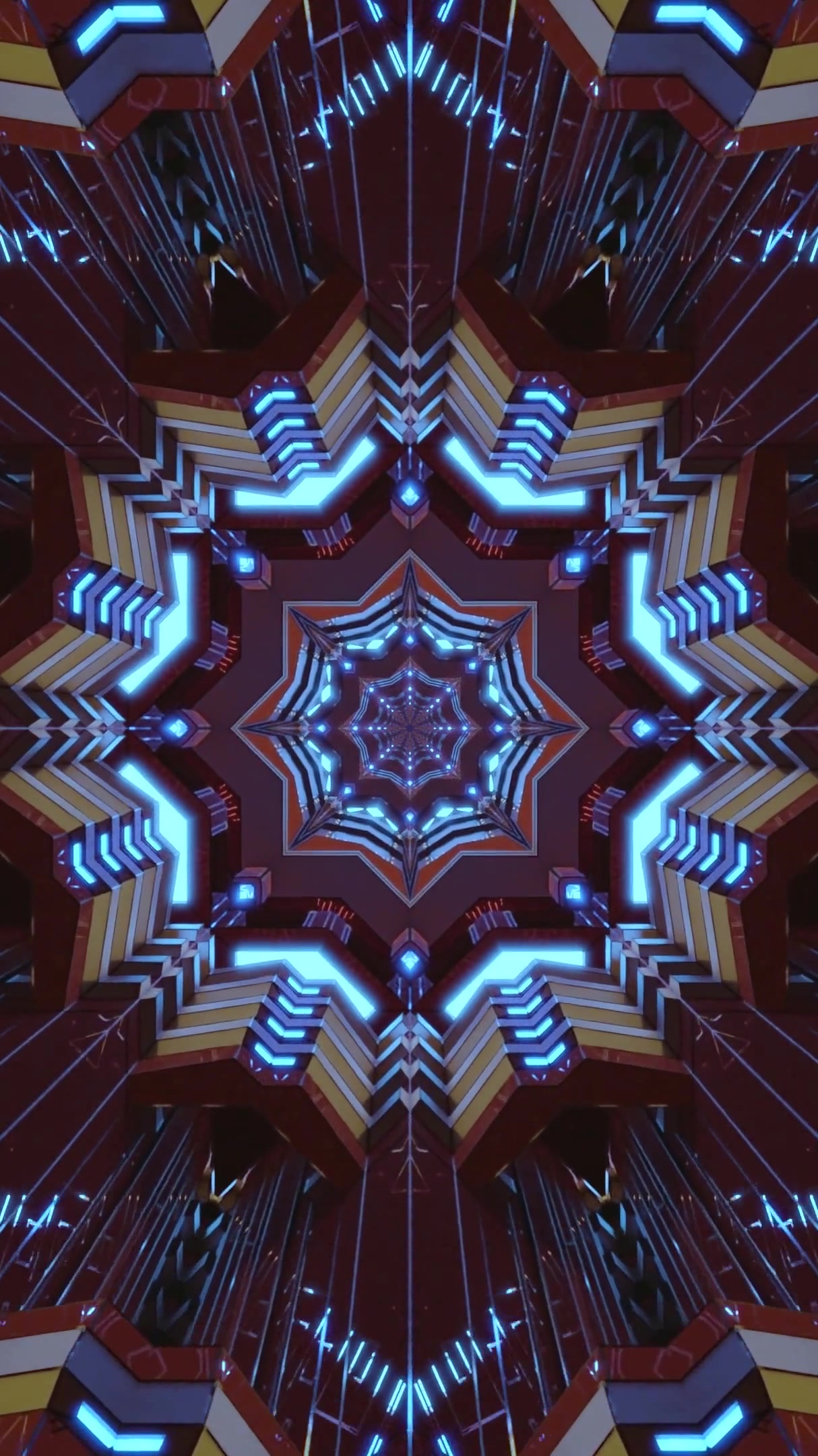 Seamless tunnel visualization with geometric patterns and glowing lights in a vibrant setting