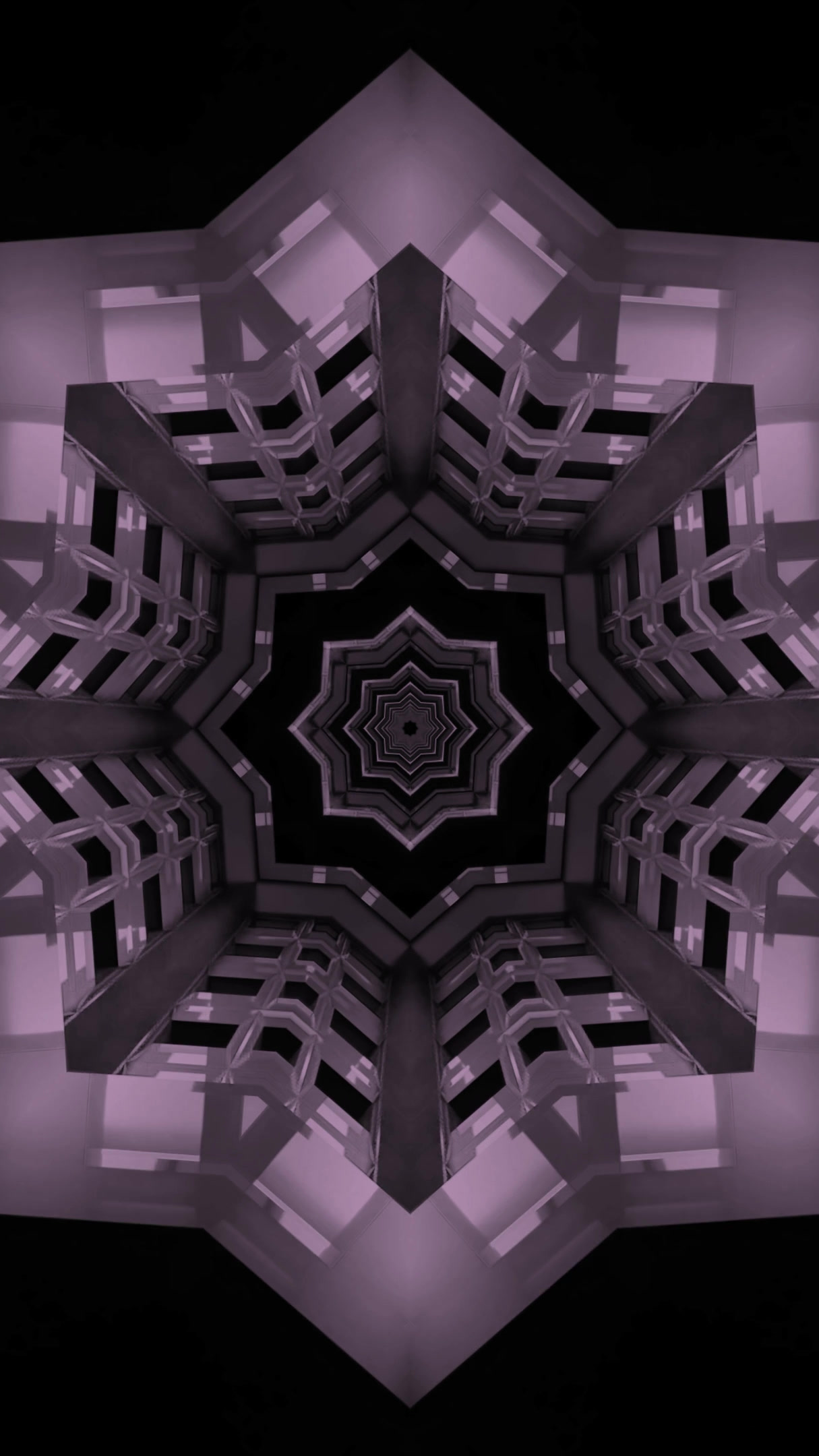 Seamless tunnel video loop with geometric patterns and soft pink hues for immersive screensaver experience