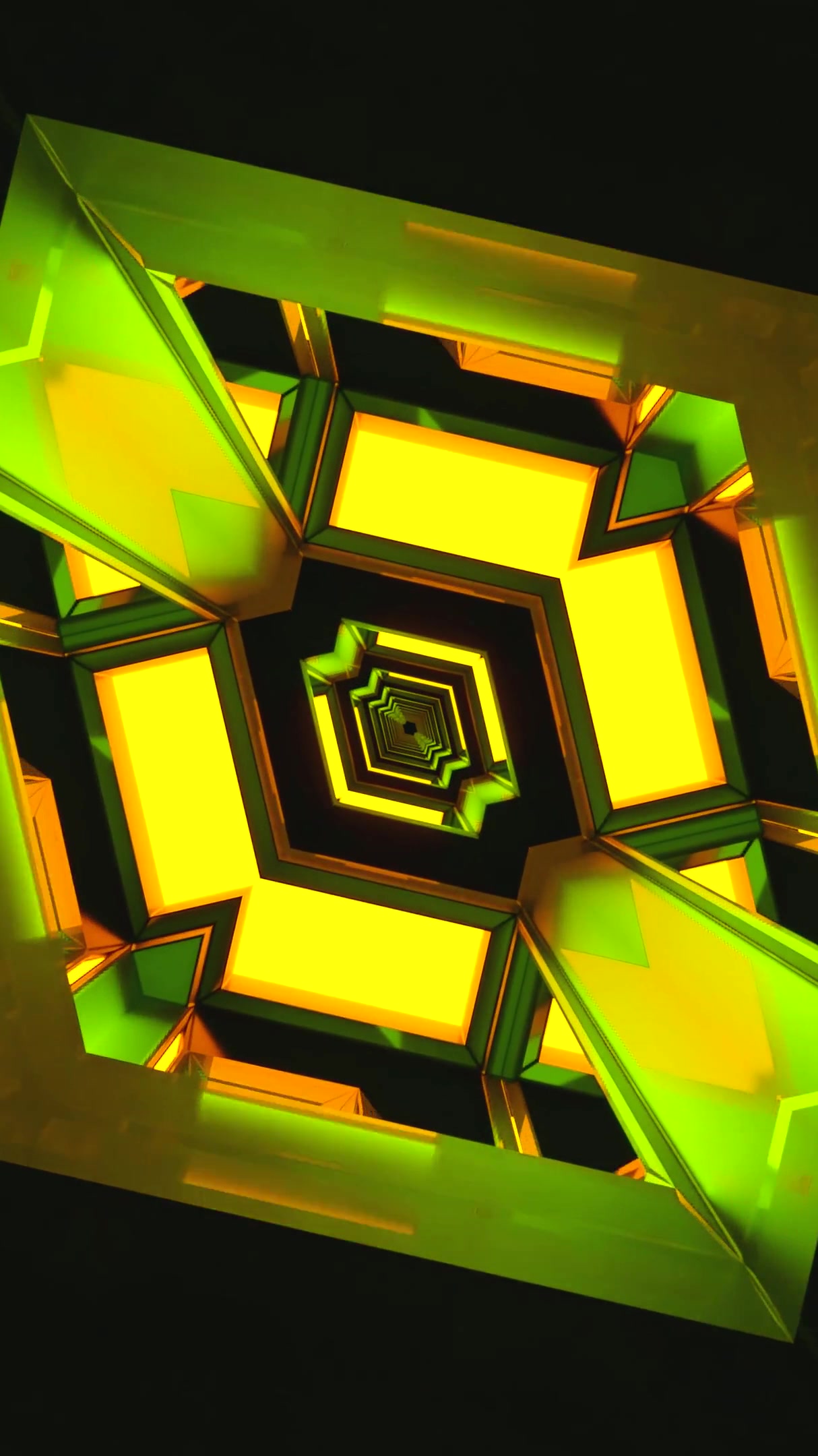 Seamless looping tunnel visual with vibrant green and yellow patterns for video display