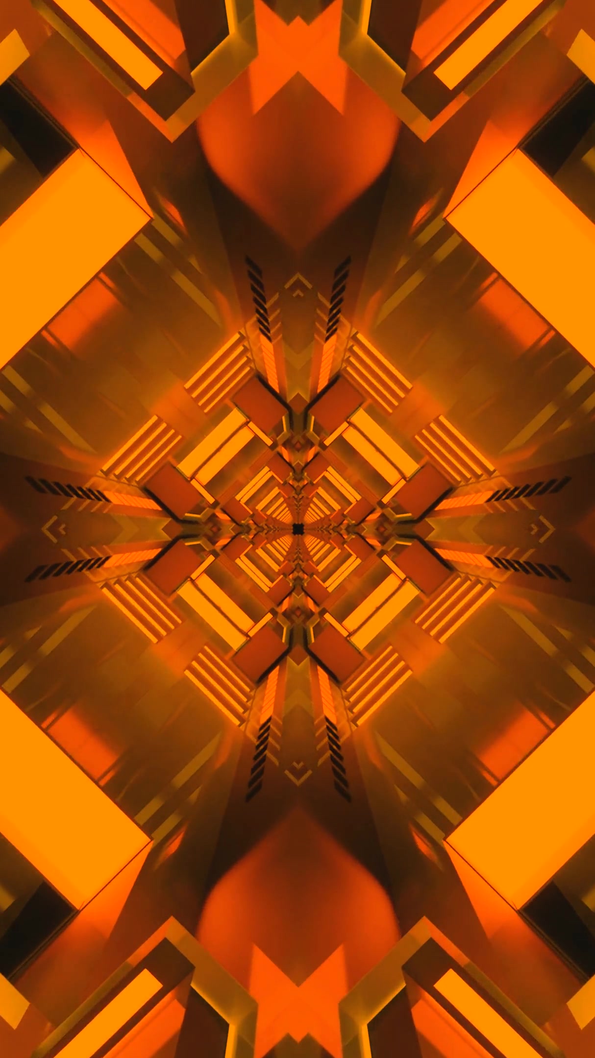 Seamless looping tunnel video with dynamic orange lighting effects for digital displays