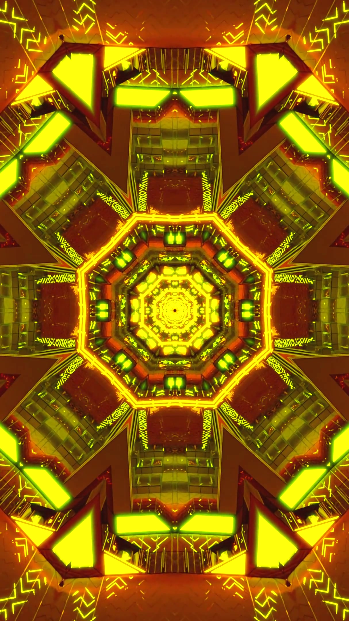 Tunnel video loop creating seamless visuals of light and color in geometric patterns for immersive screensaver experience