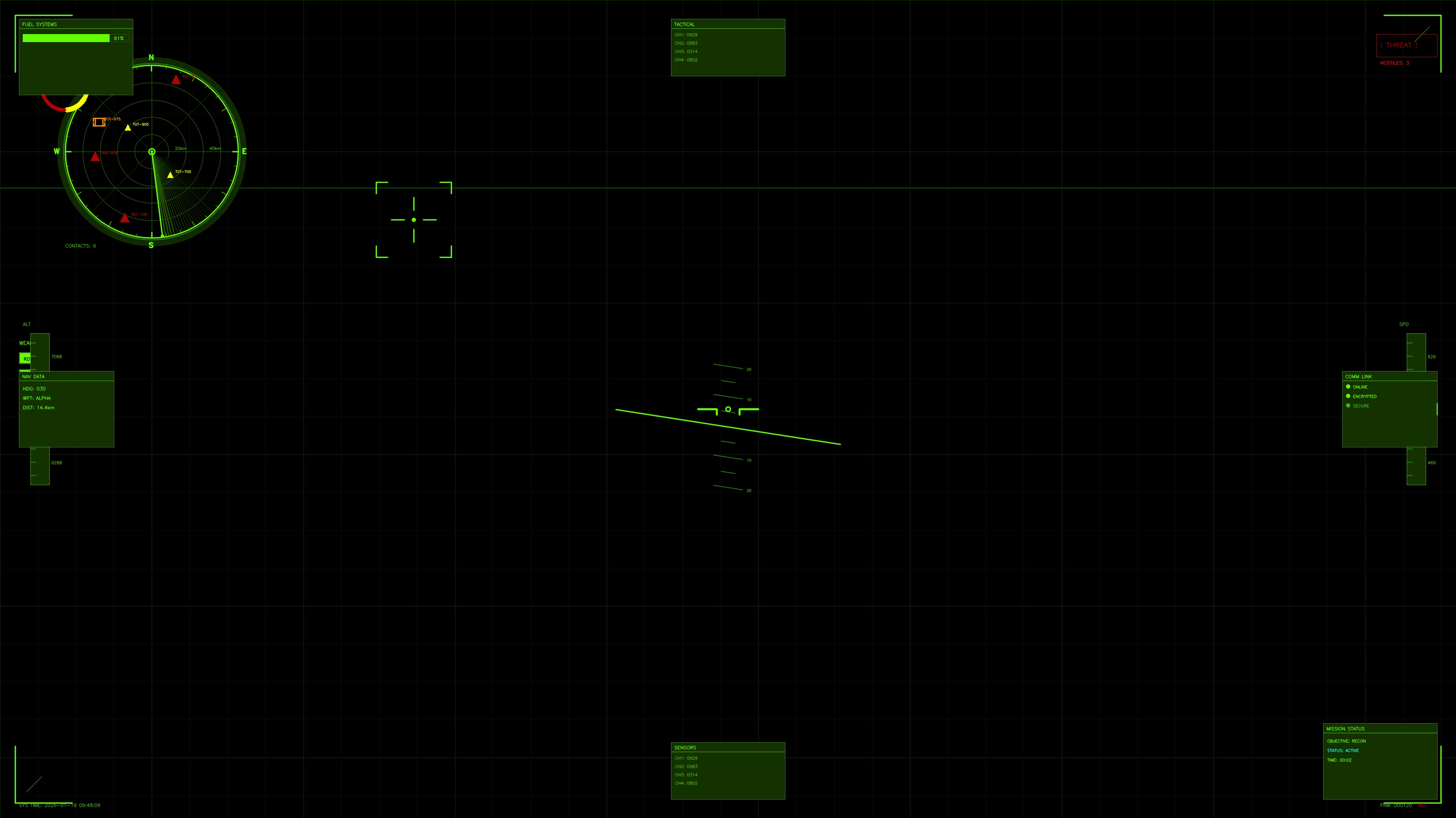 Science fiction military cockpit display for war documentary analysis and tactical simulation in a futuristic setting