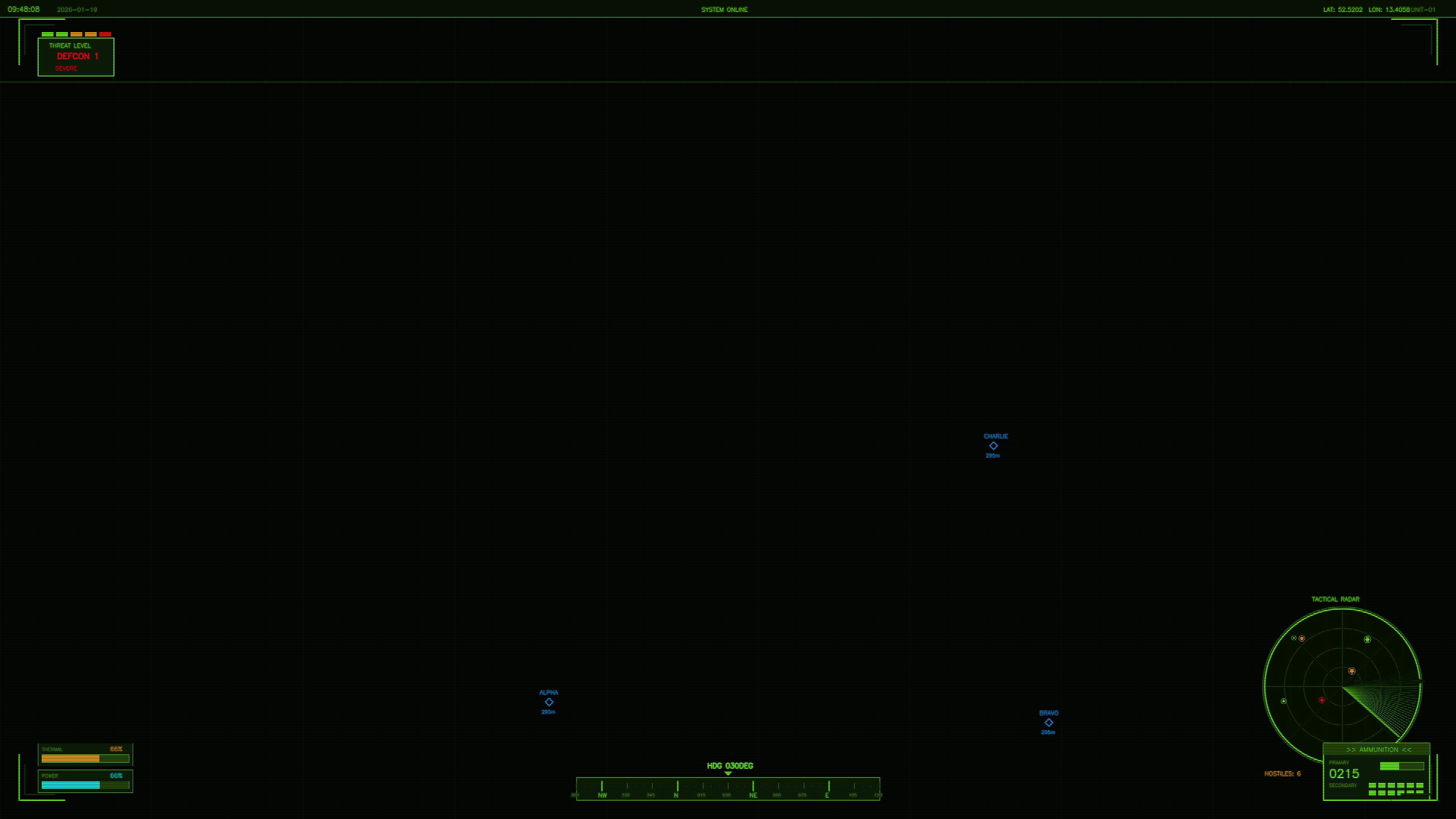 Representation of science fiction military cockpit setup for war documentaries with interactive control elements