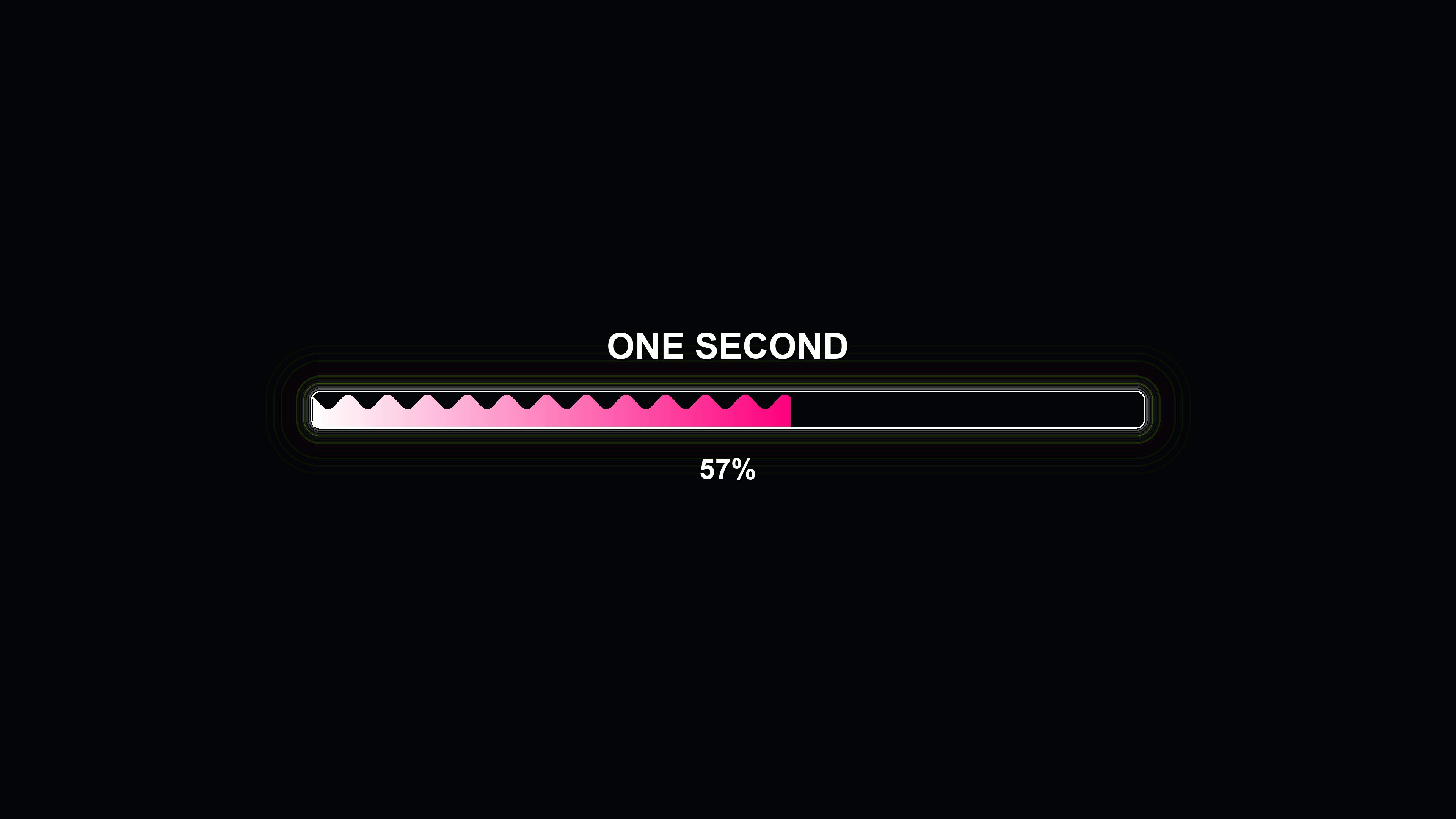 Progress bar animation shows colorful movement and updates to 100 percent in one second duration