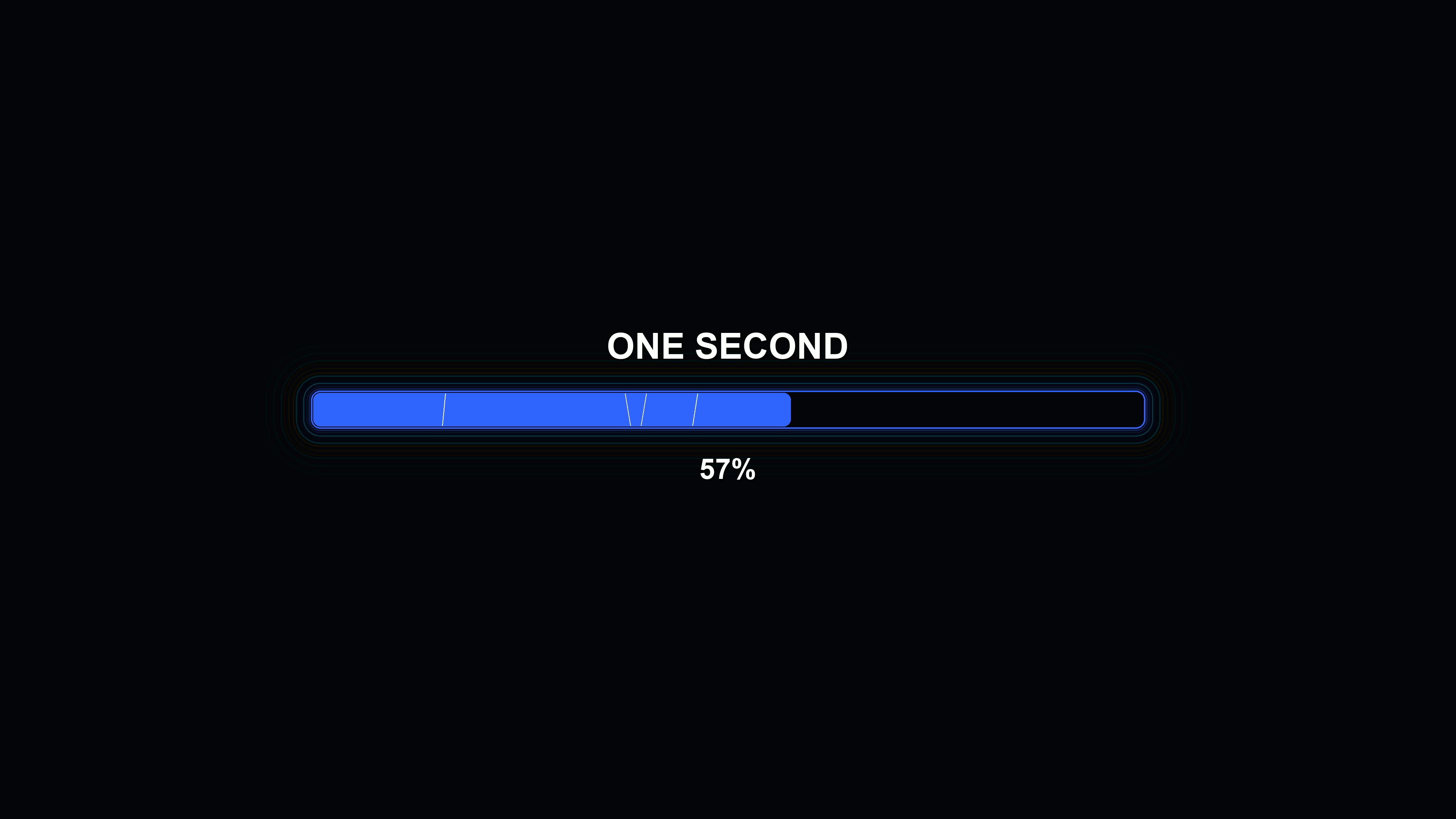 Progress bar animation displays one second completion with vibrant colors on a dark background in modern style