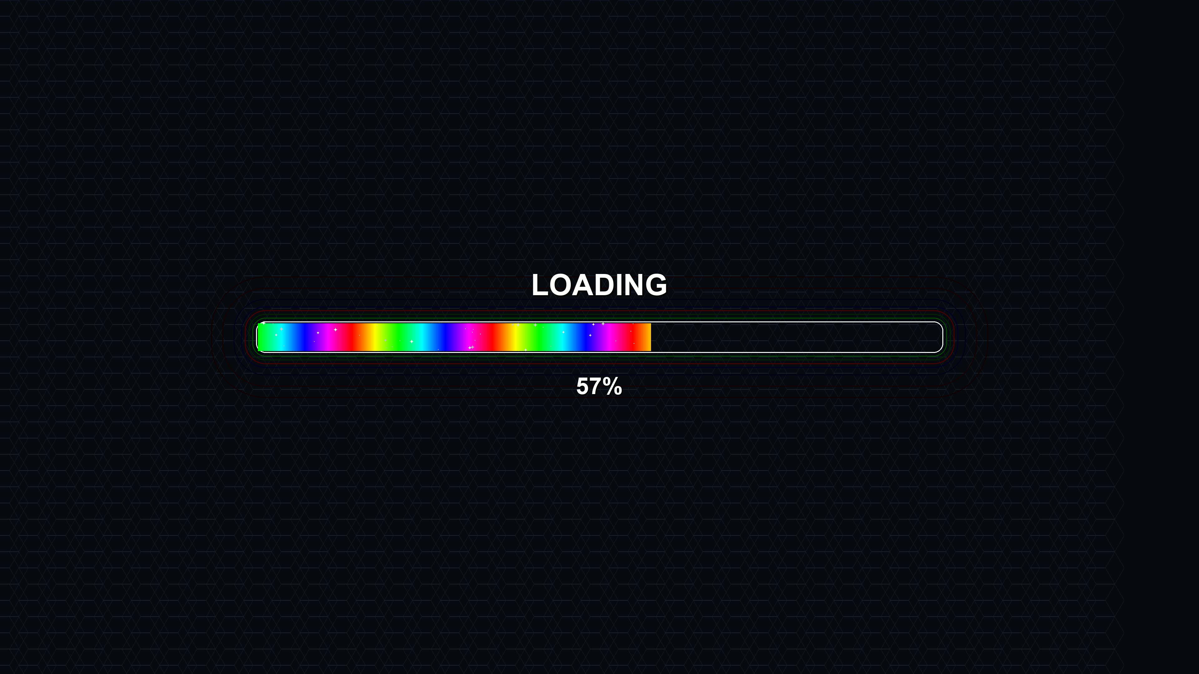 Progress bar animation shows colorful display loading to completion on a dark background with vibrant colors and modern design