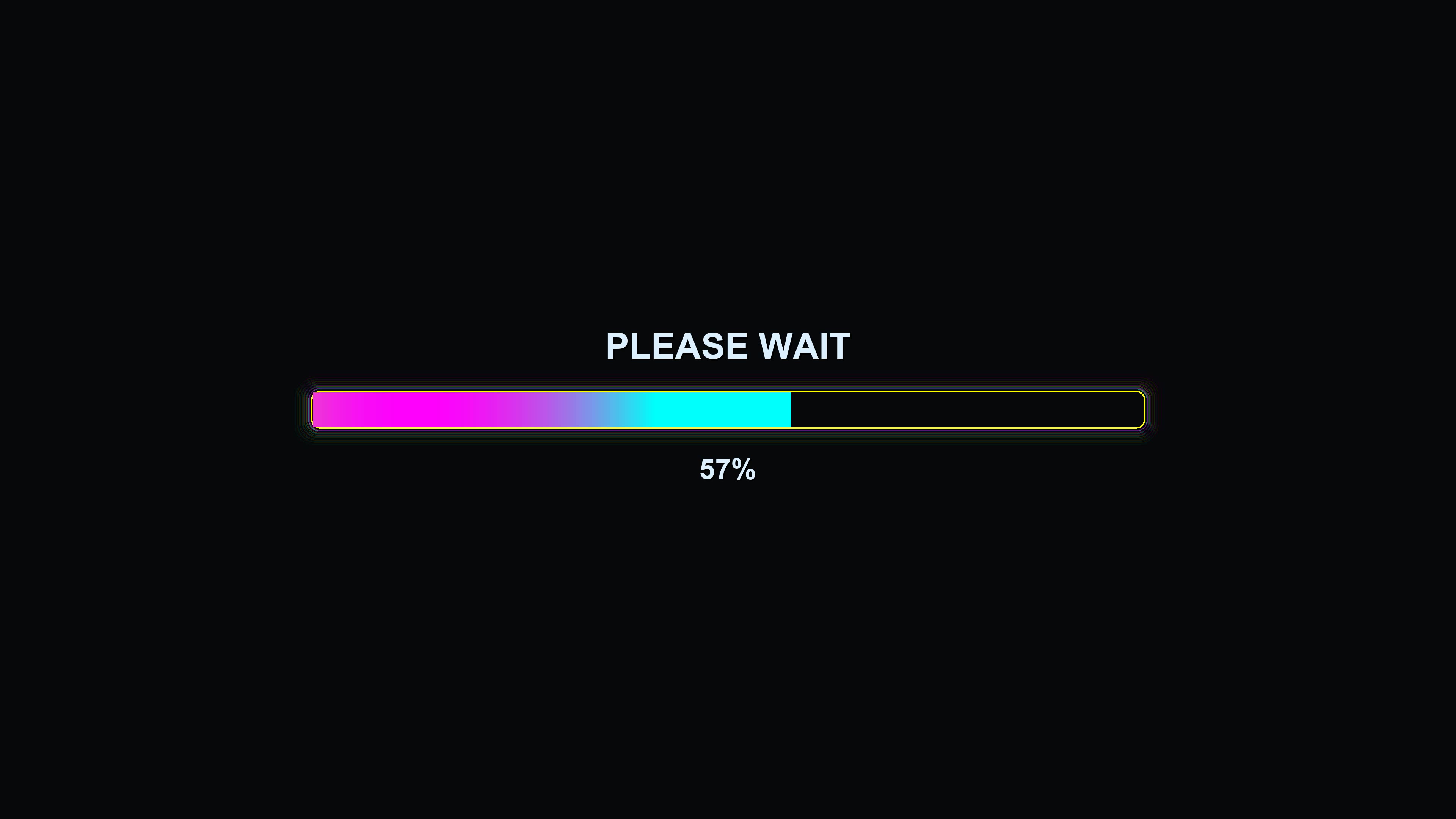 Progressbar animation shows vibrant colors and indicates loading with clear message and percentage display