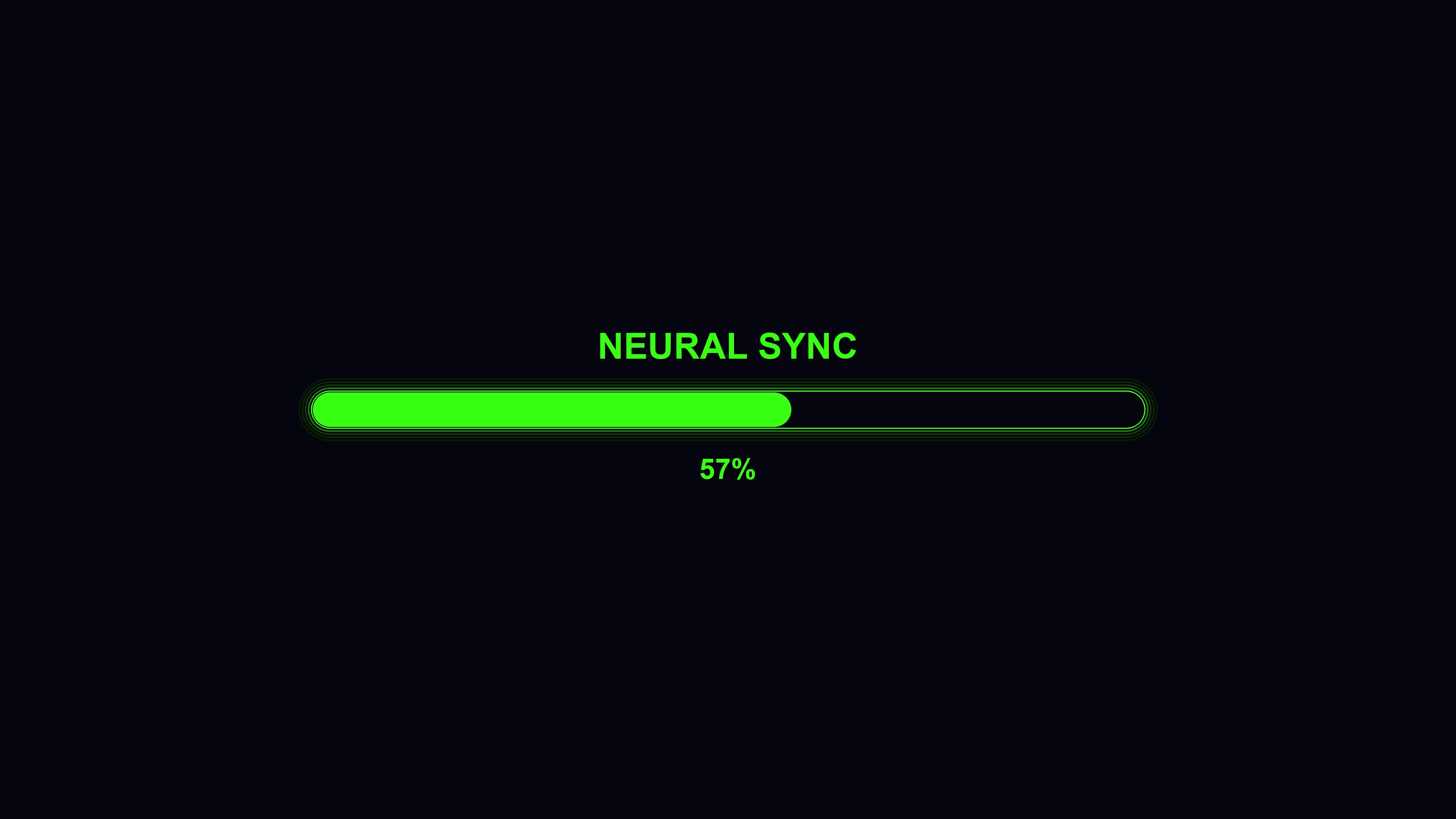 Progress bar animation displaying neural sync status during a waiting period with green color on dark background