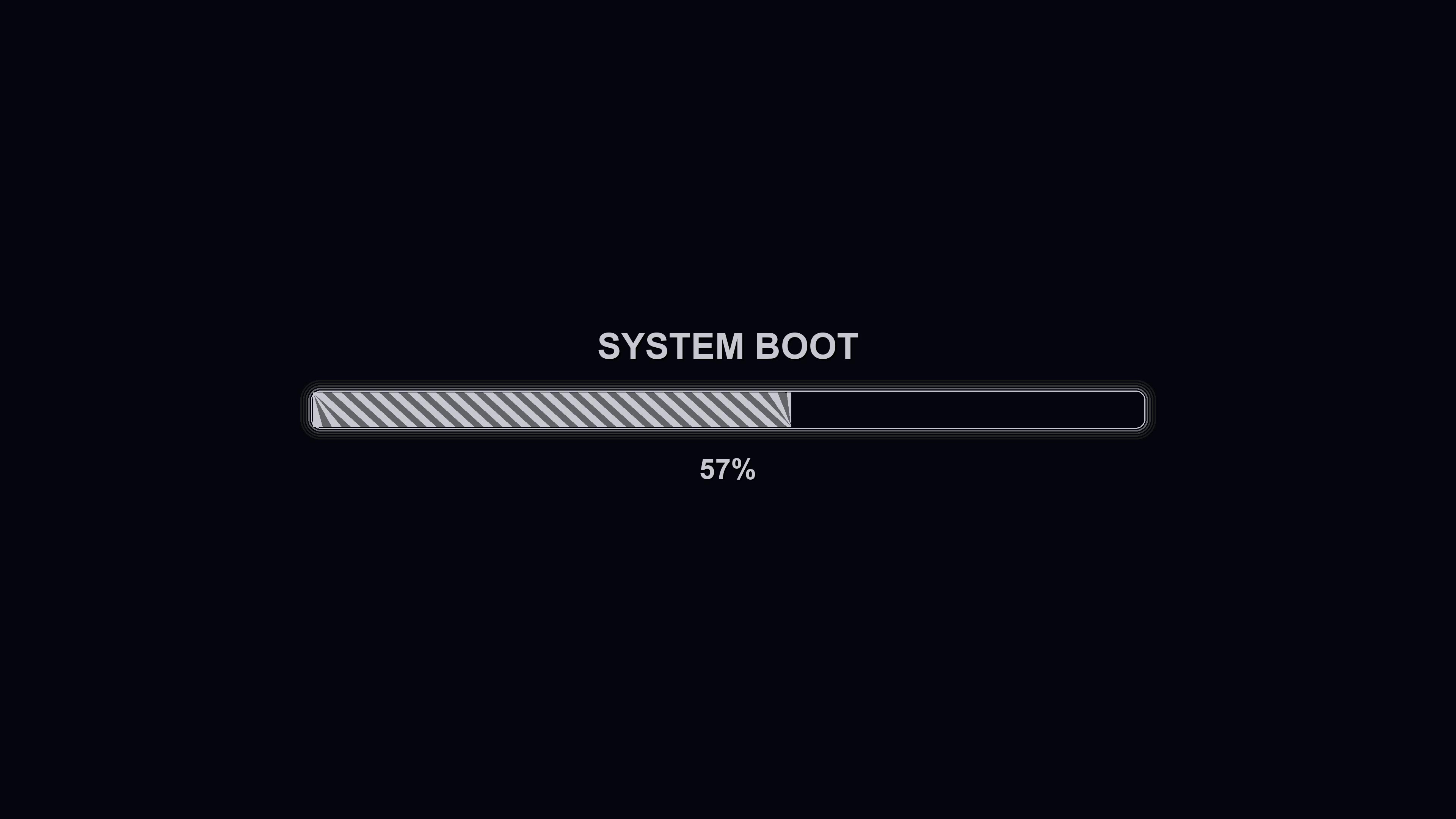 Modern progressbar animation showing system boot completing with 100 percent indicator waiting for the process to finish