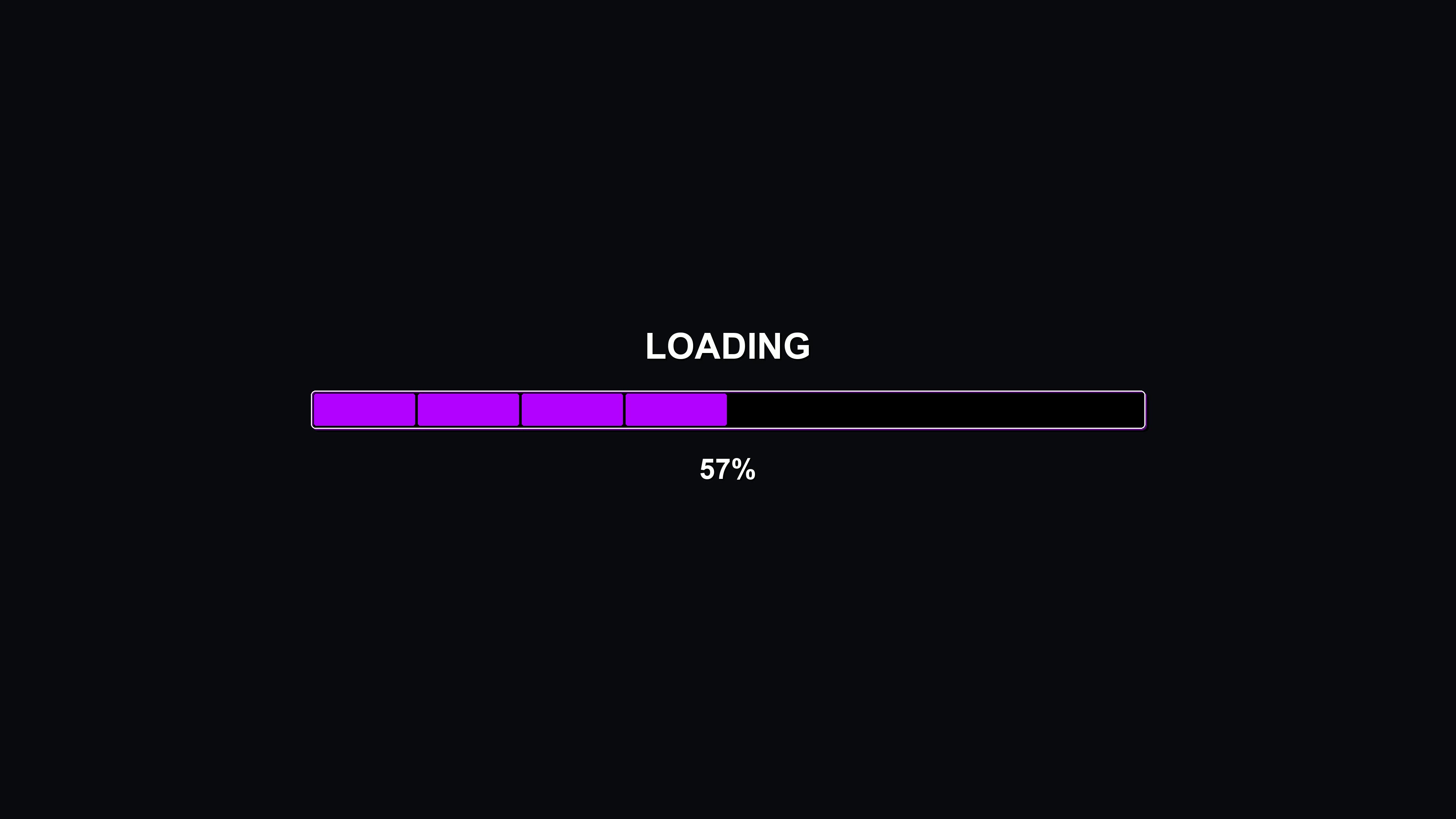 Modern progressbar animation shows vibrant colors in a loading scene with 100 percent completion on a dark background