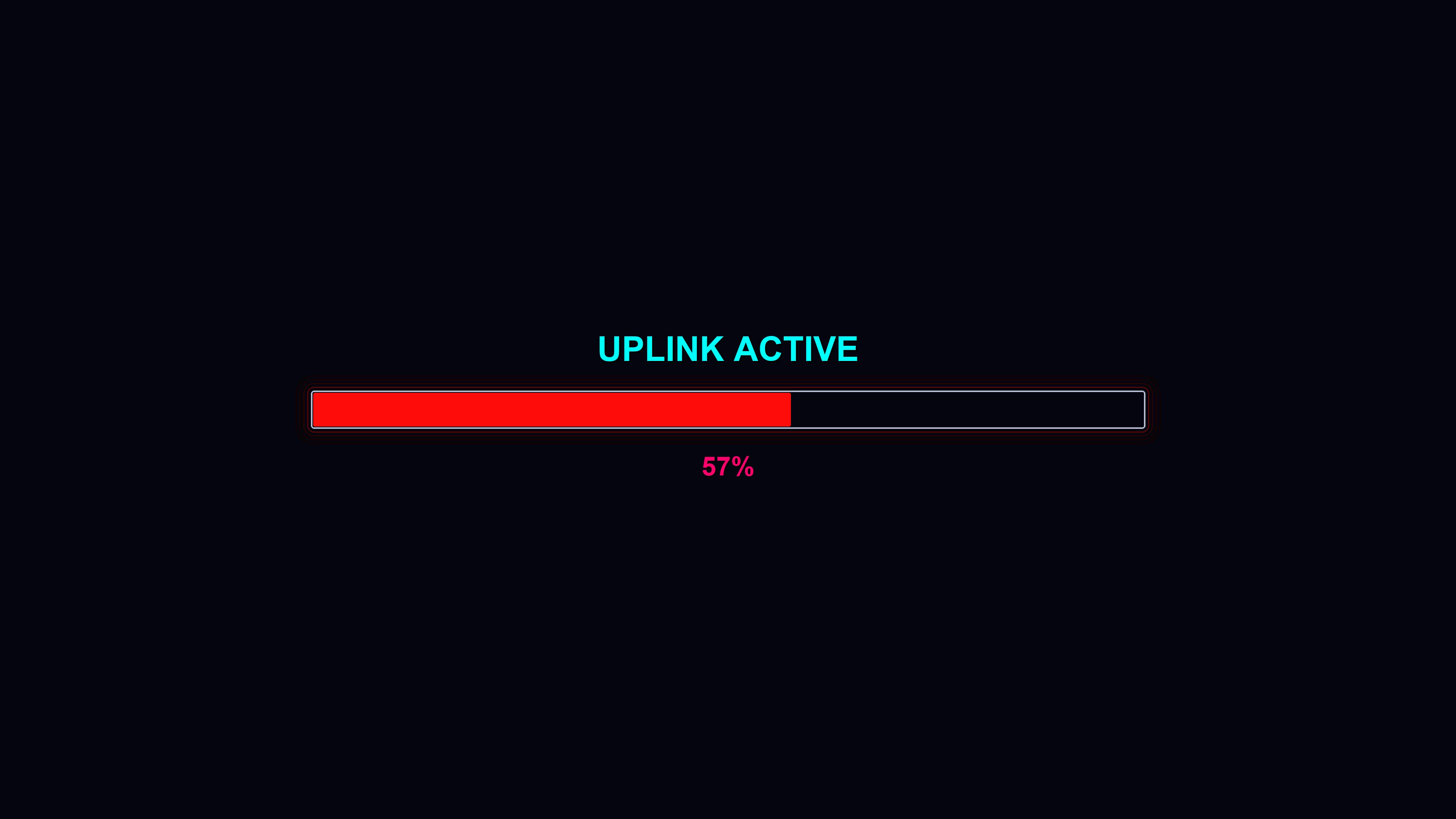 Progress bar animation shows uplink active with percentage completion in a modern design and color scheme