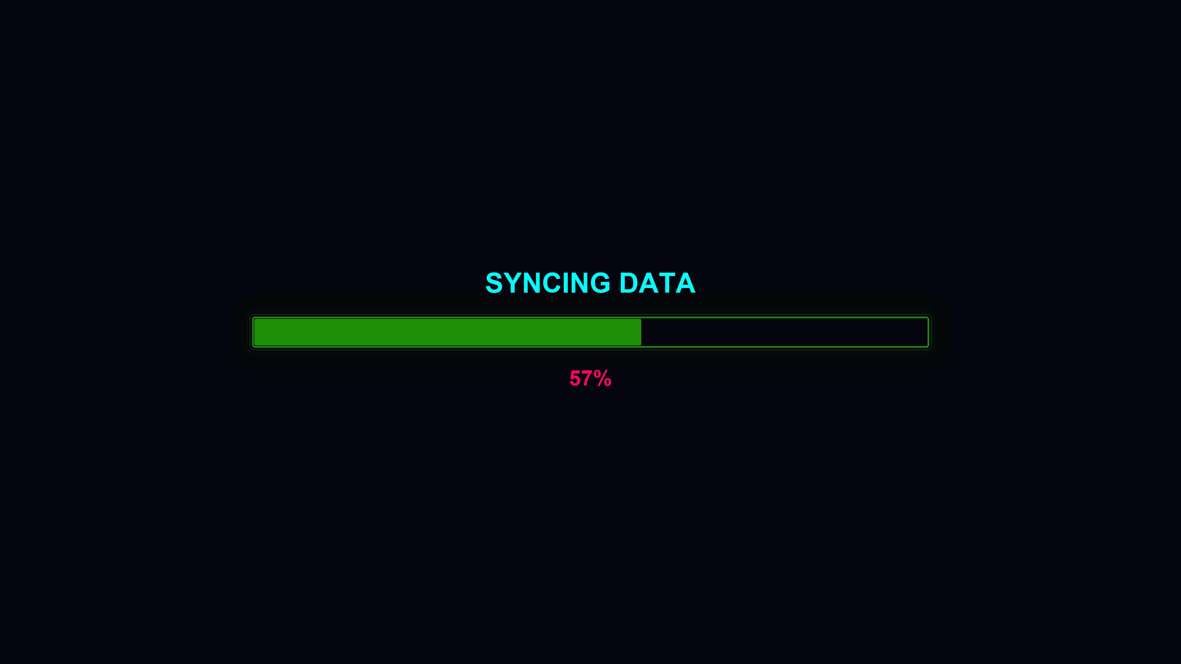 Modern style progress bar animation shows syncing data at 100 percent completion for waiting periods related to data transfer