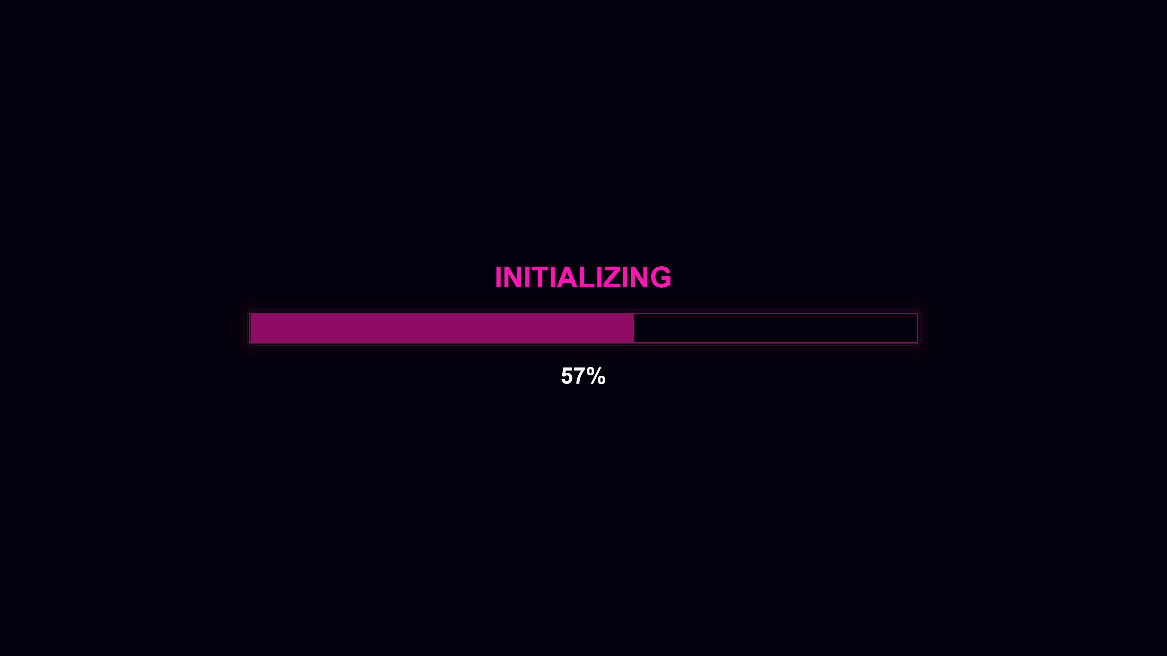 Modern progressbar animation showing waiting periods with text initializing and a completion percentage in a digital format