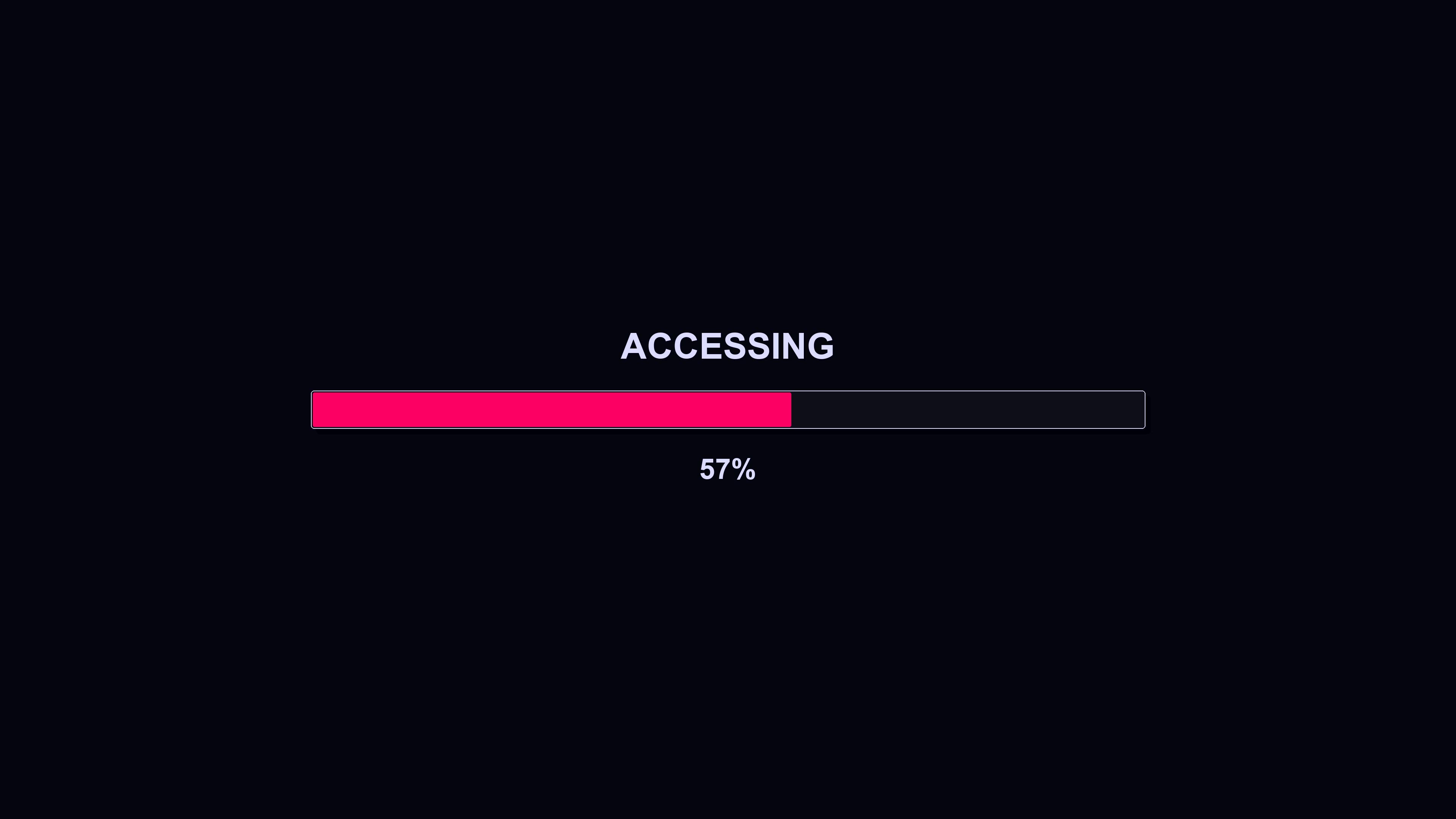 Modern style progress bar animation shows accessing status and completion percentage of 100 as a user waits for a process to finish
