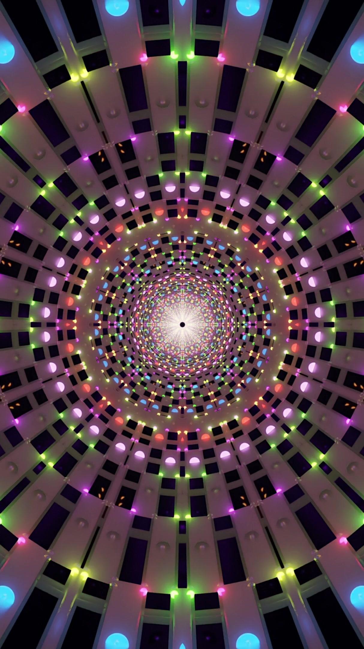 Vivid tunnel video loop with colorful lights and patterns creating a dynamic visual experience for screensavers