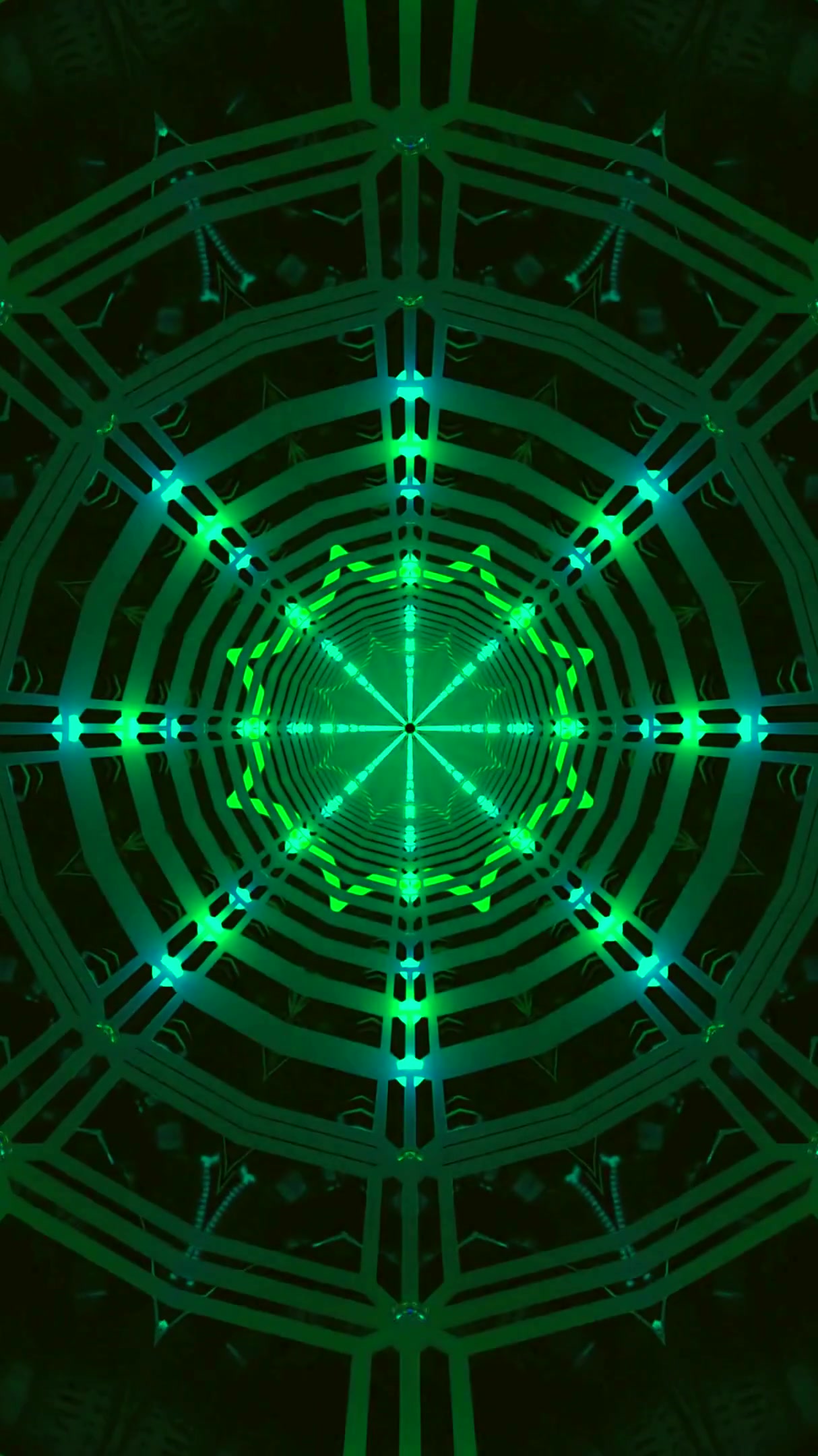 Seamless tunnel video loop screensaver with vibrant green and blu