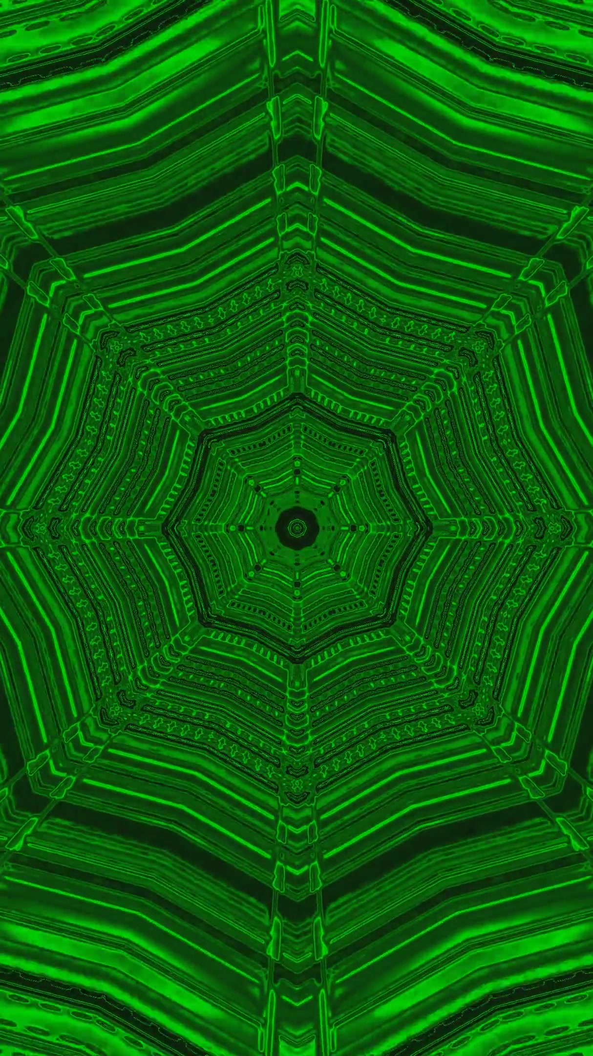 Seamless tunnel video loop with vibrant green patterns creating a dynamic visual experience