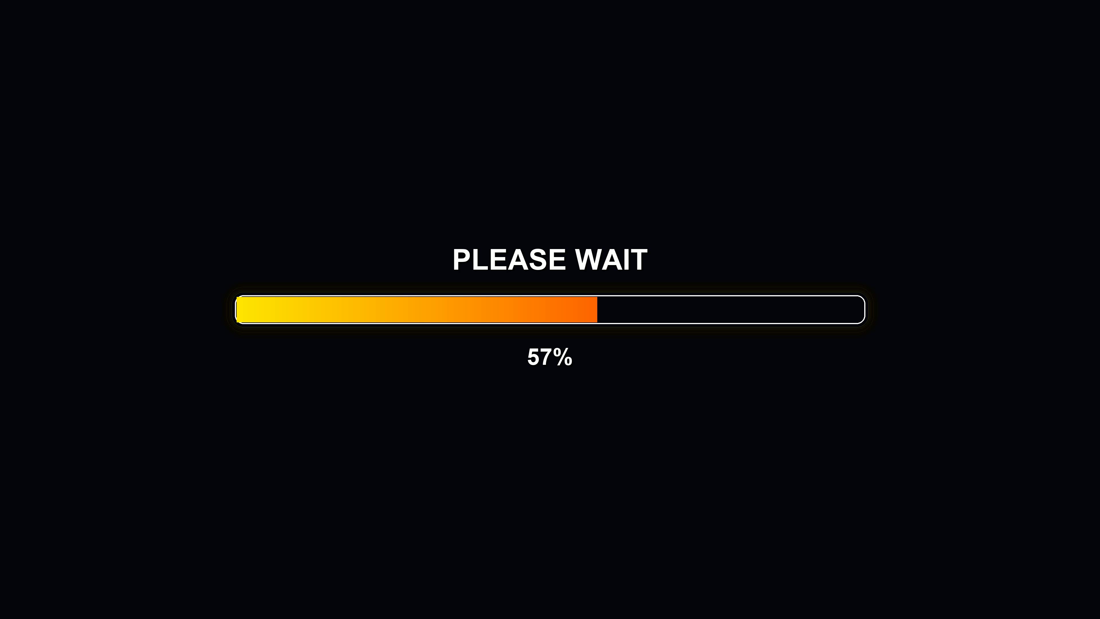 Waiting progress bar animation displays status with a yellow color theme and shows 100 percent completion for loading processes