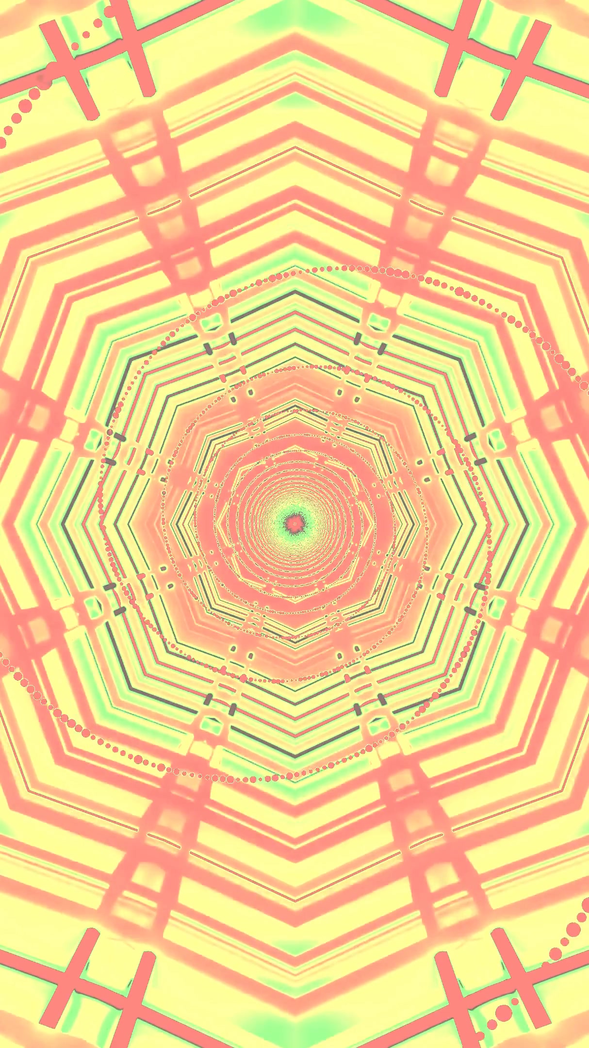 Seamless looping tunnel video screensaver in vibrant colors and g