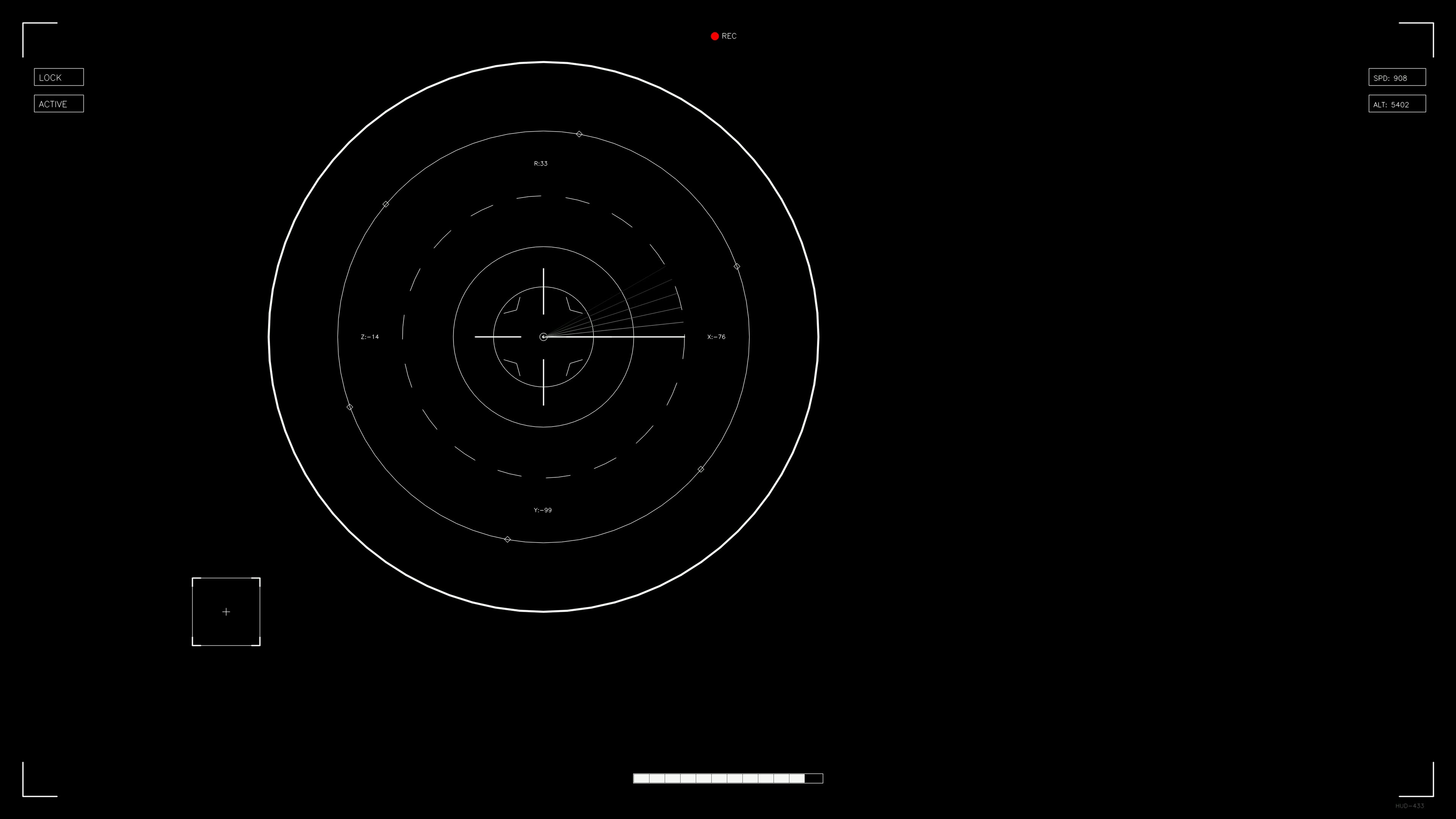 Scifi hud animation designed for web developers and videographers showing radar display and tracking elements on black background